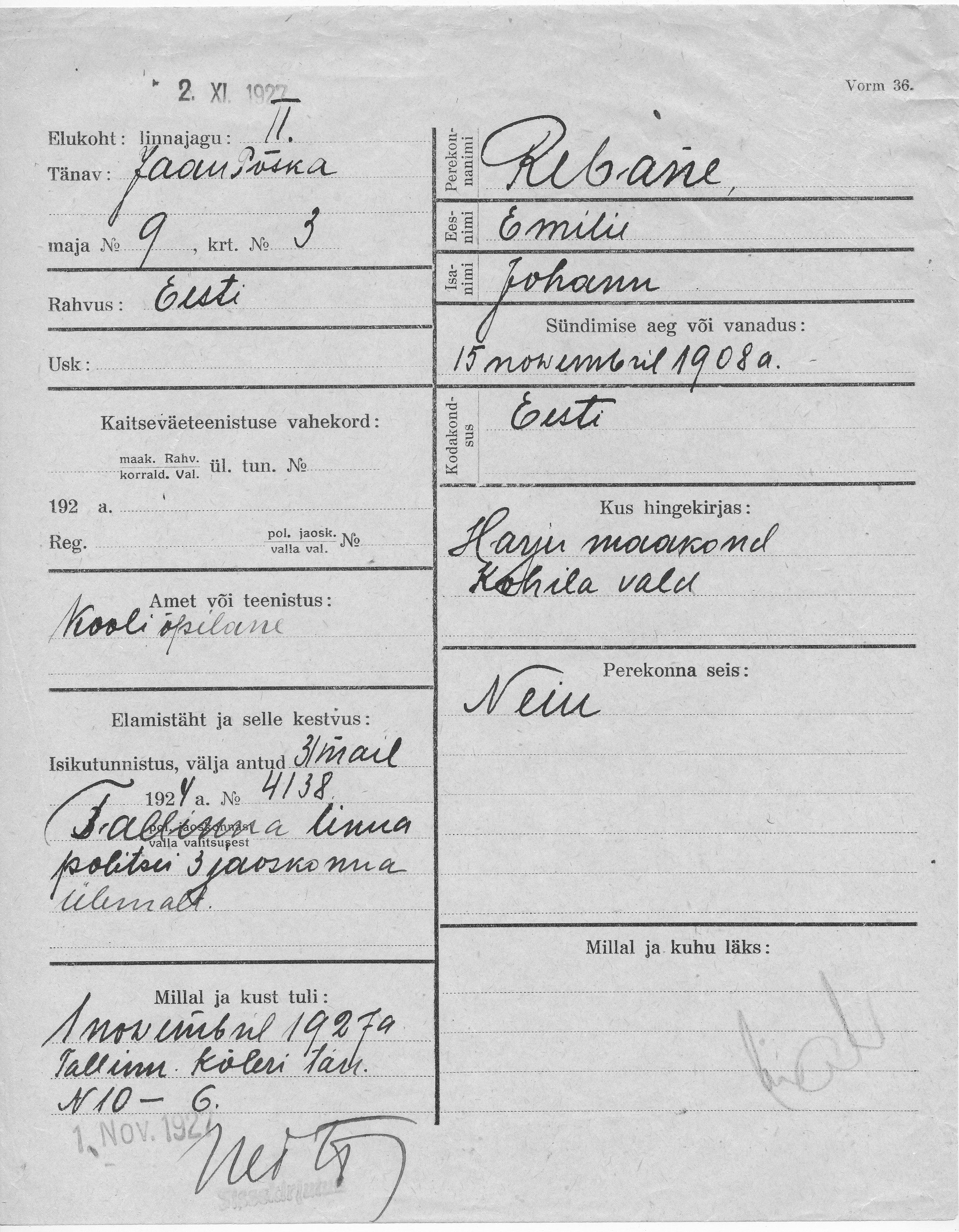 Rebane, Emilie, Johann