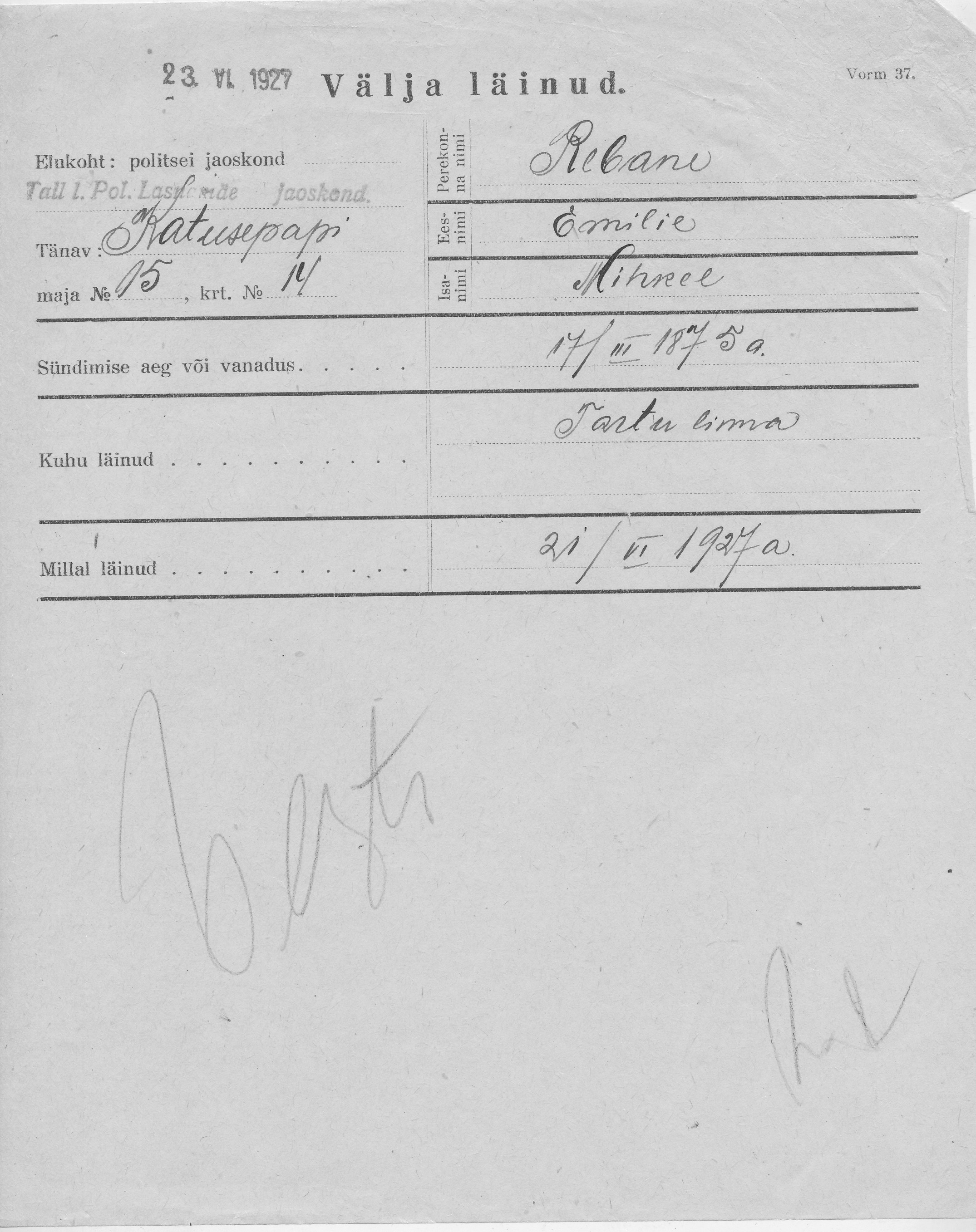 Rebane, Emilie, Mihkel