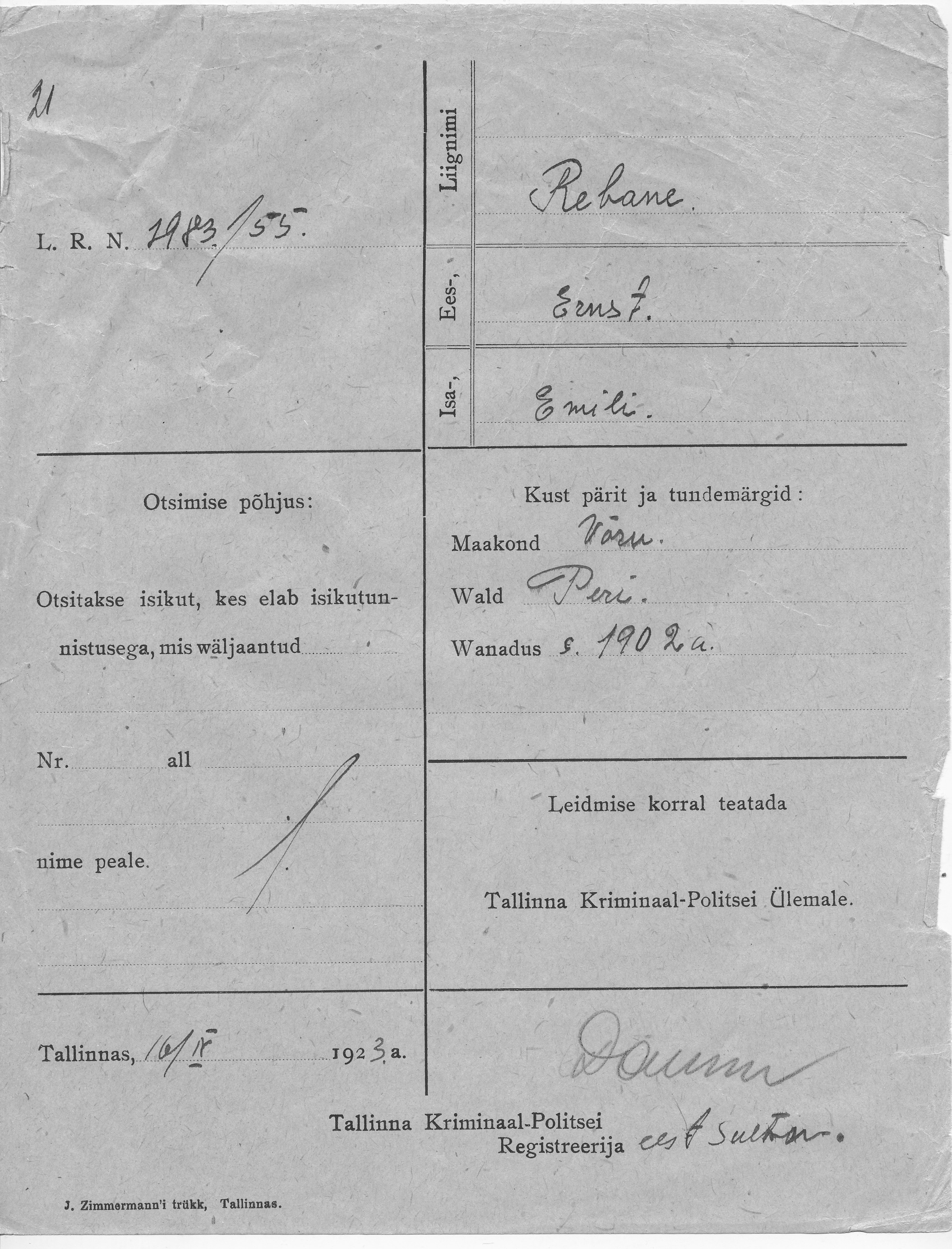 Rebane, Ernst, Emili