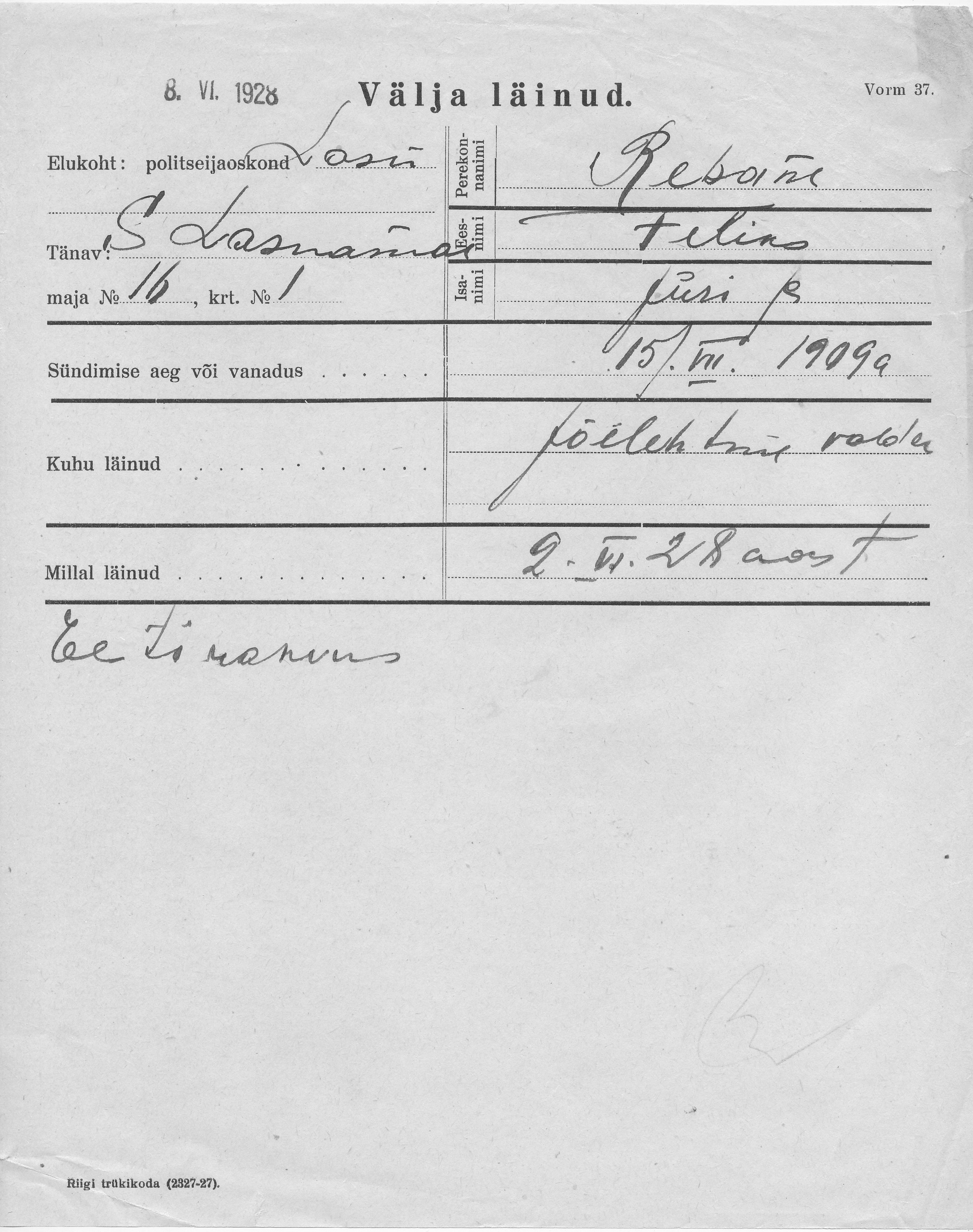 Rebane, Feliks, Jüri