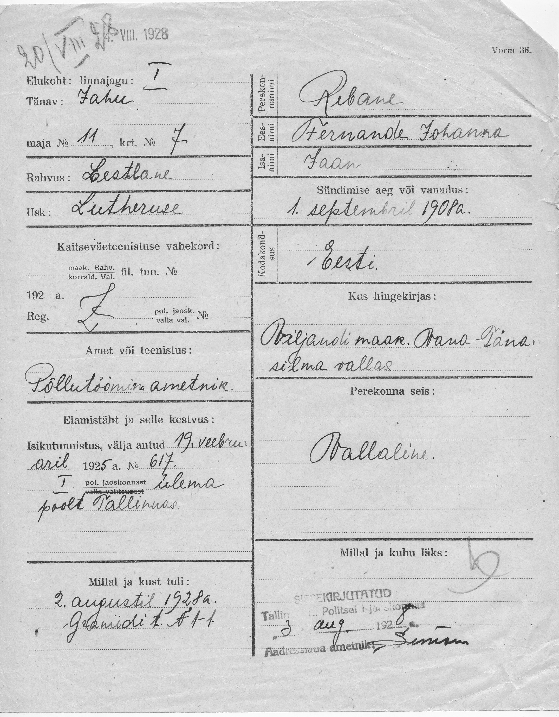 Rebane, Fernande Johanna, Jaan