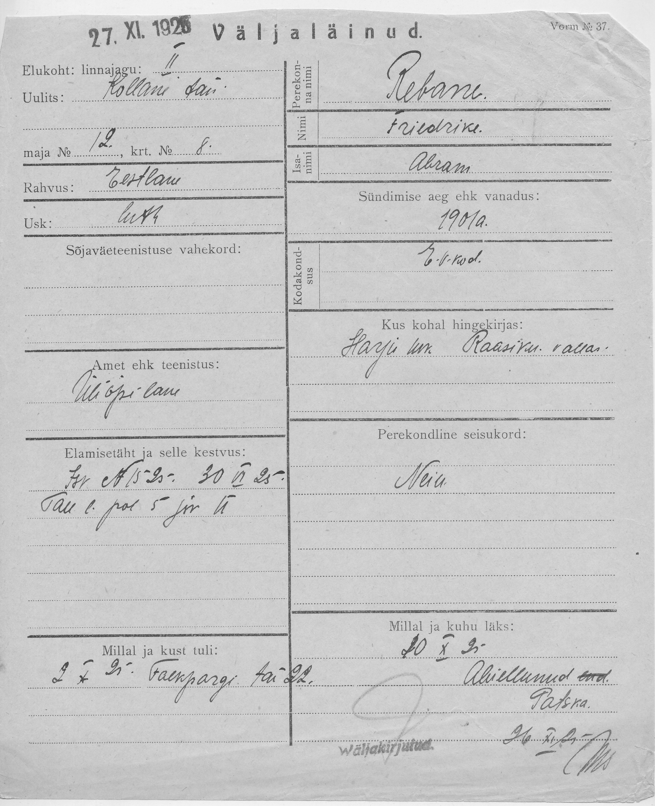 Rebane, Friedrike, Abram