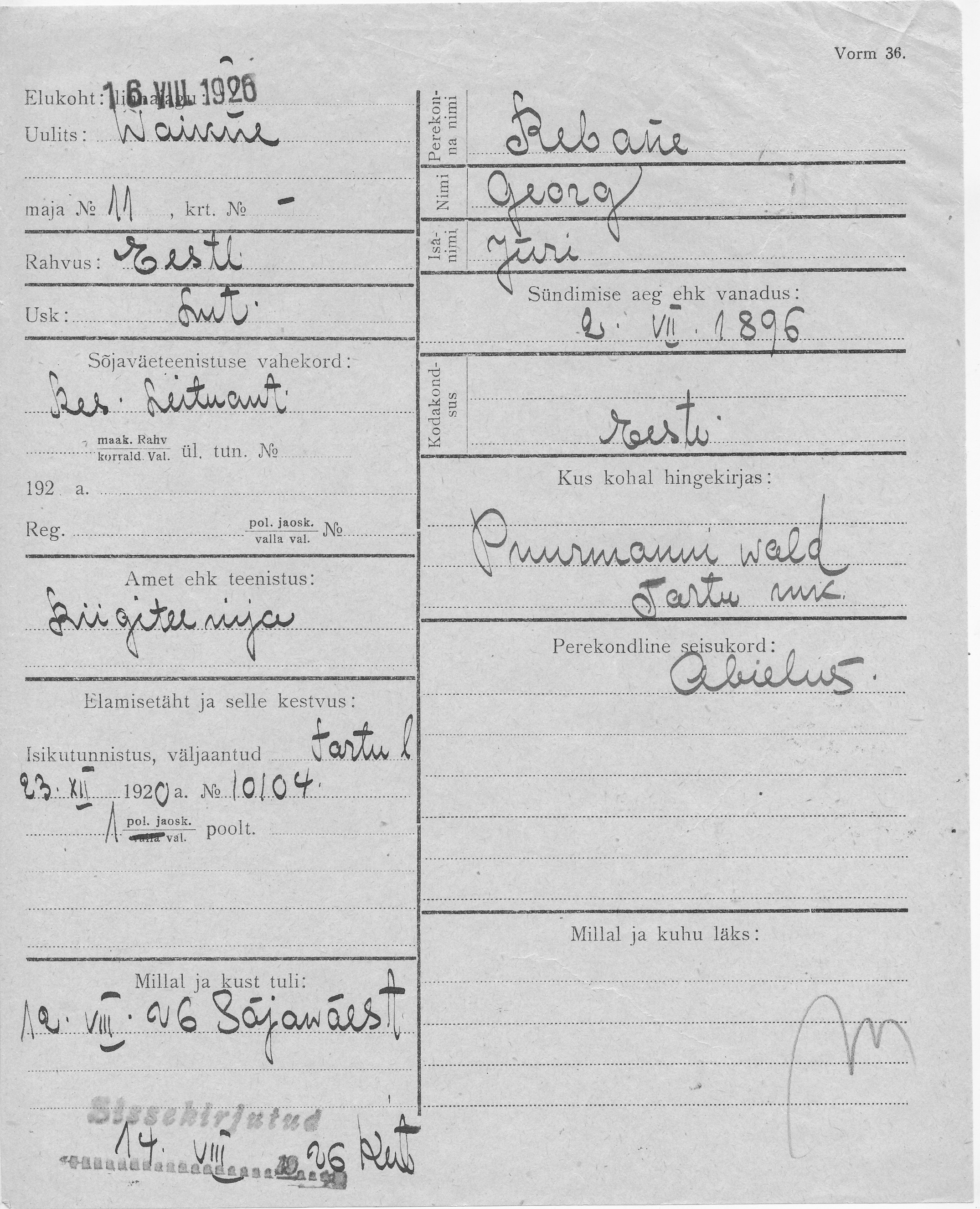 Rebane, Georg, Jüri