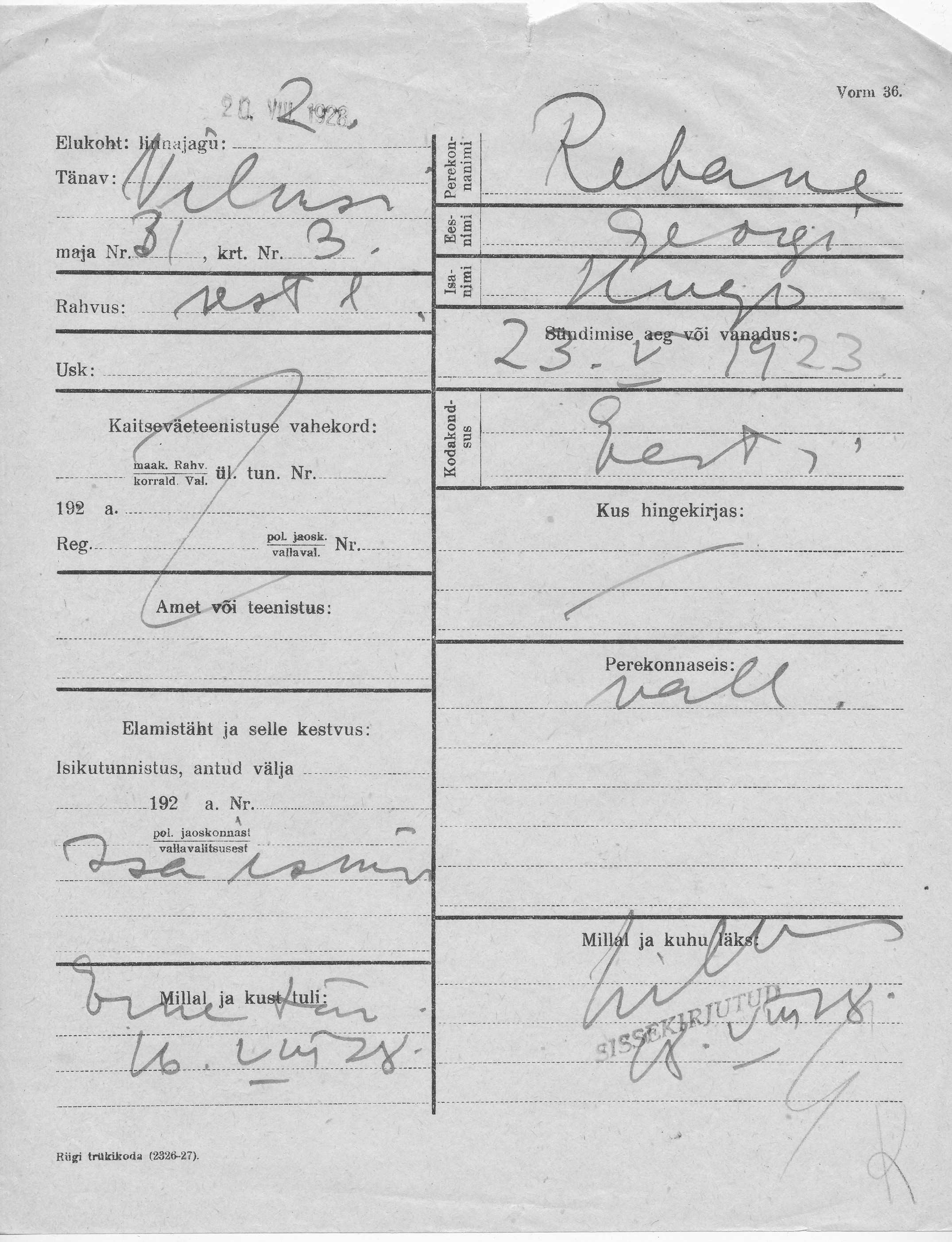 Rebane, Georgi, Hugo