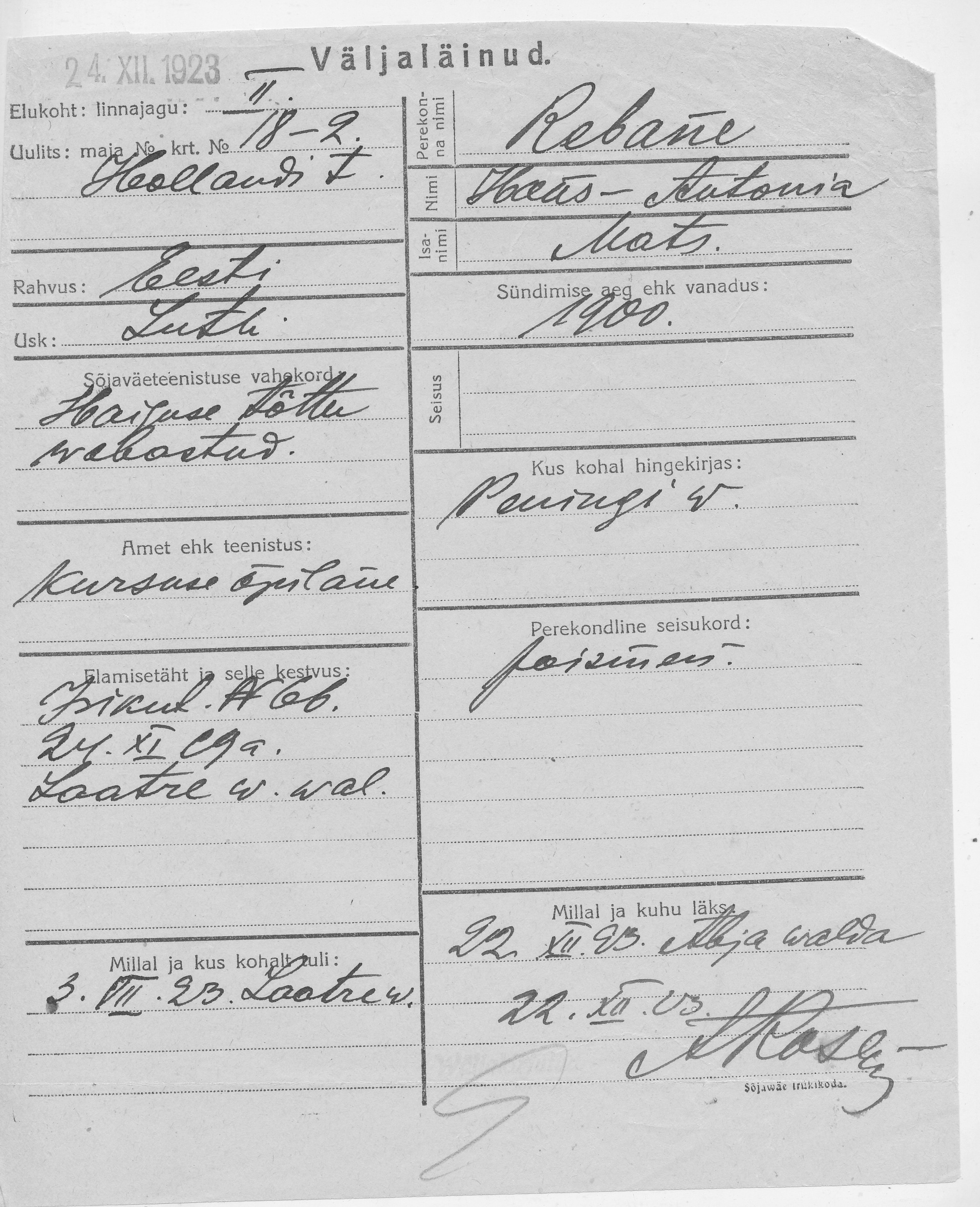 Rebane, Hans-Antoni, Mats