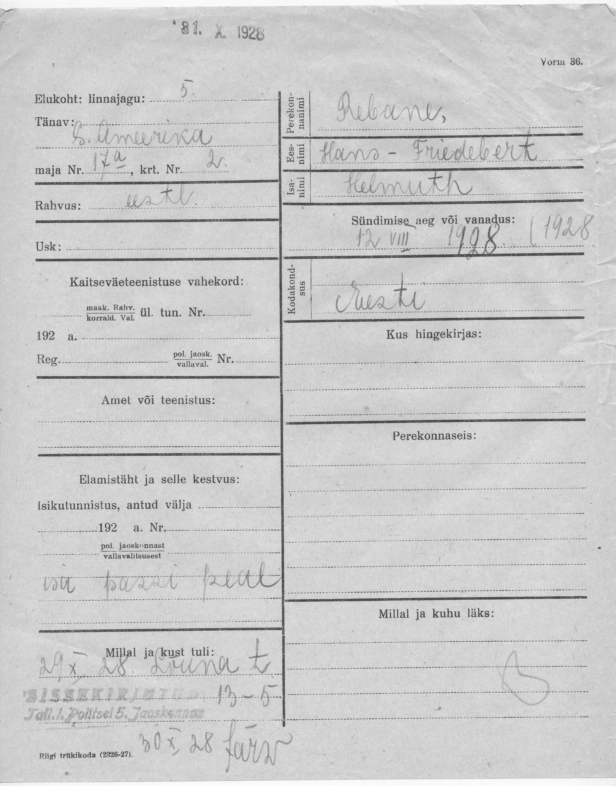 Rebane, Hans-Friedebert, Helmuth