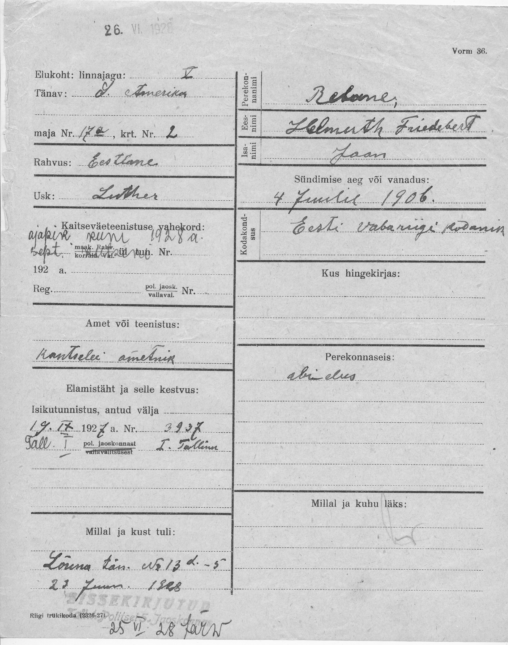 Rebane, Helmuth Friedebert, Jaan