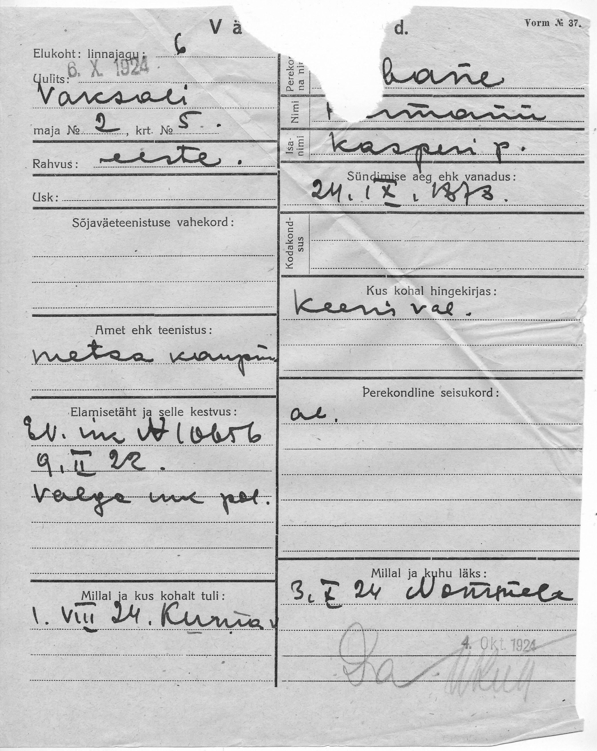 Rebane, Hermann, Kasper