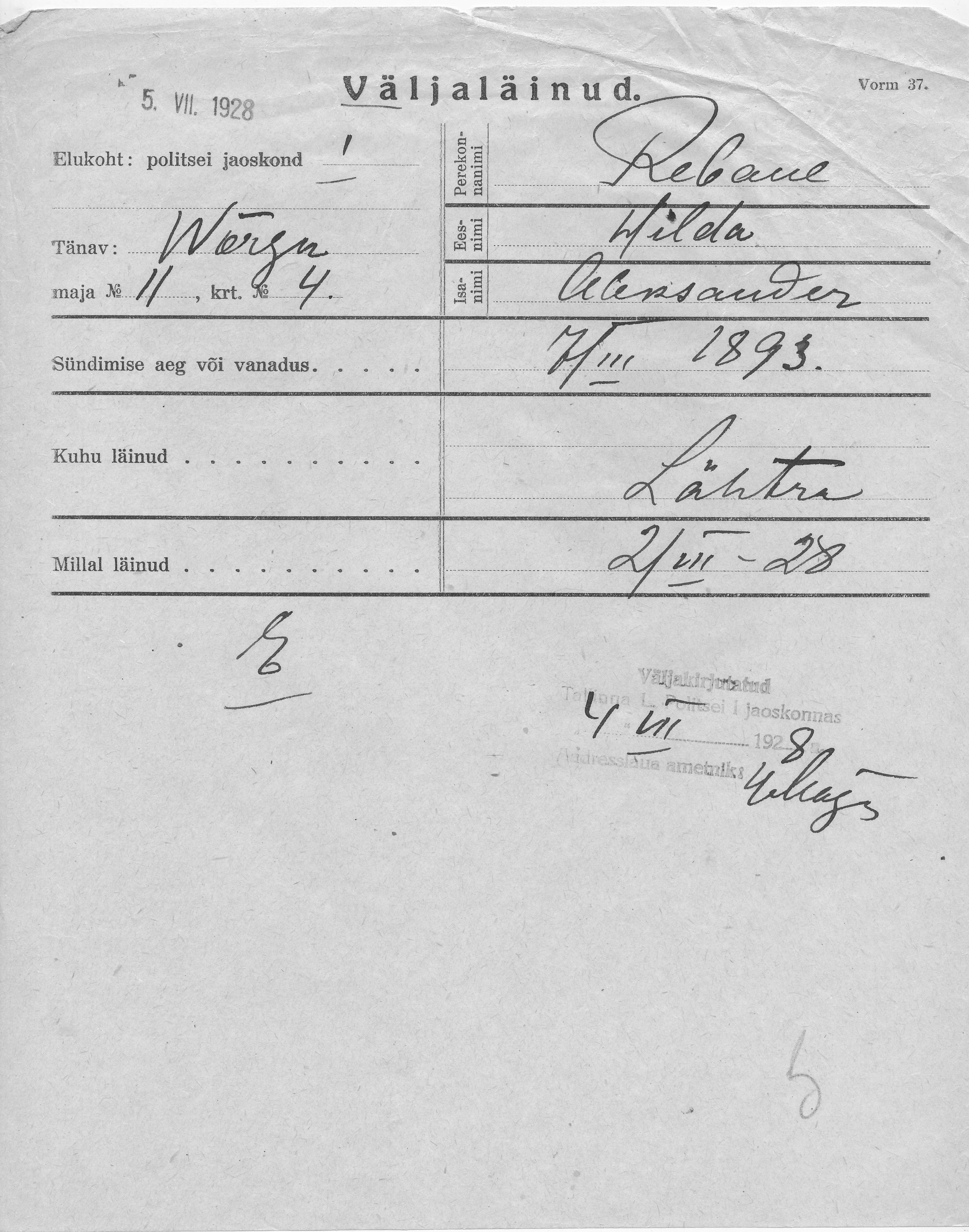 Rebane, Hilda, Aleksander