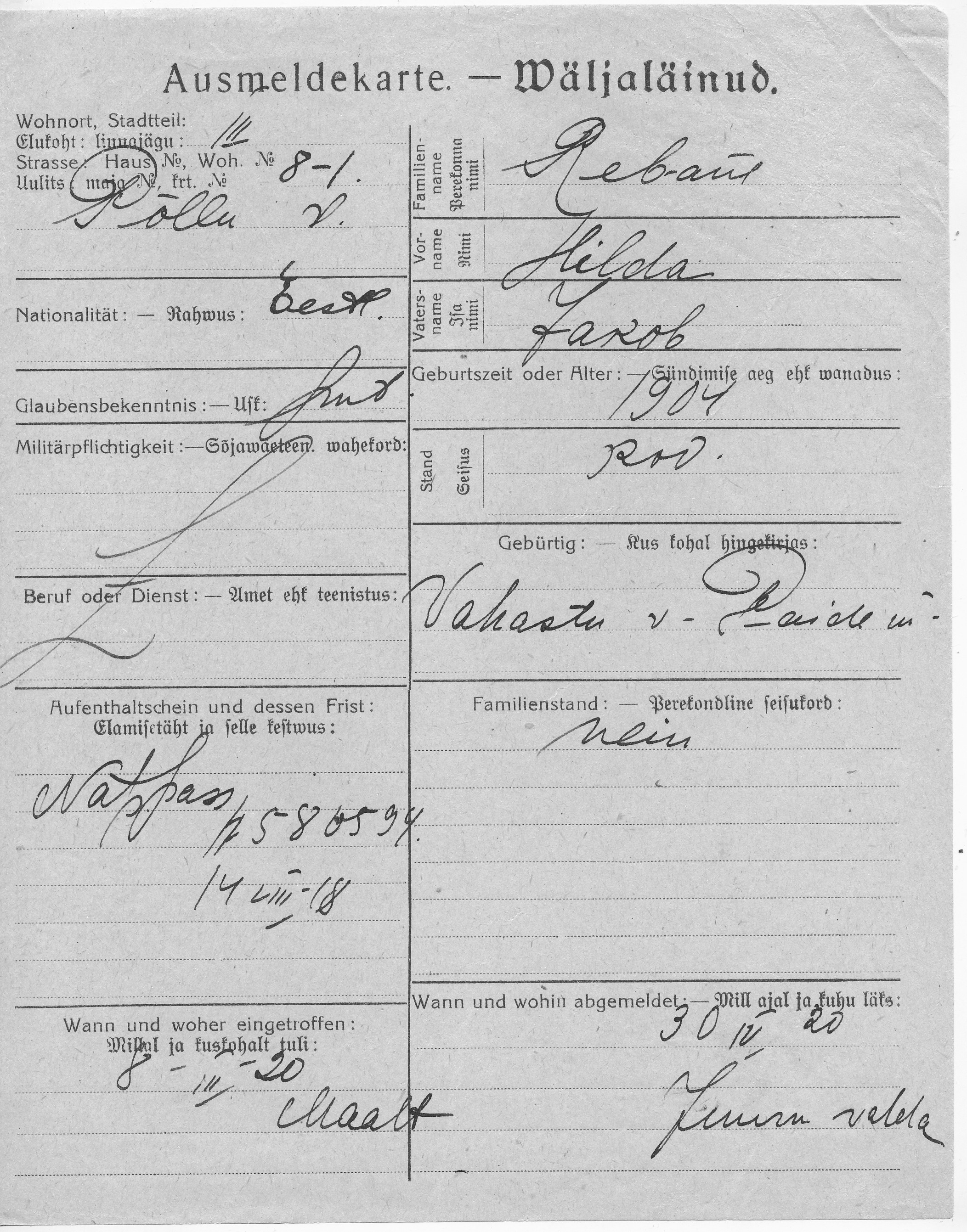 Rebane, Hilda, Jakob