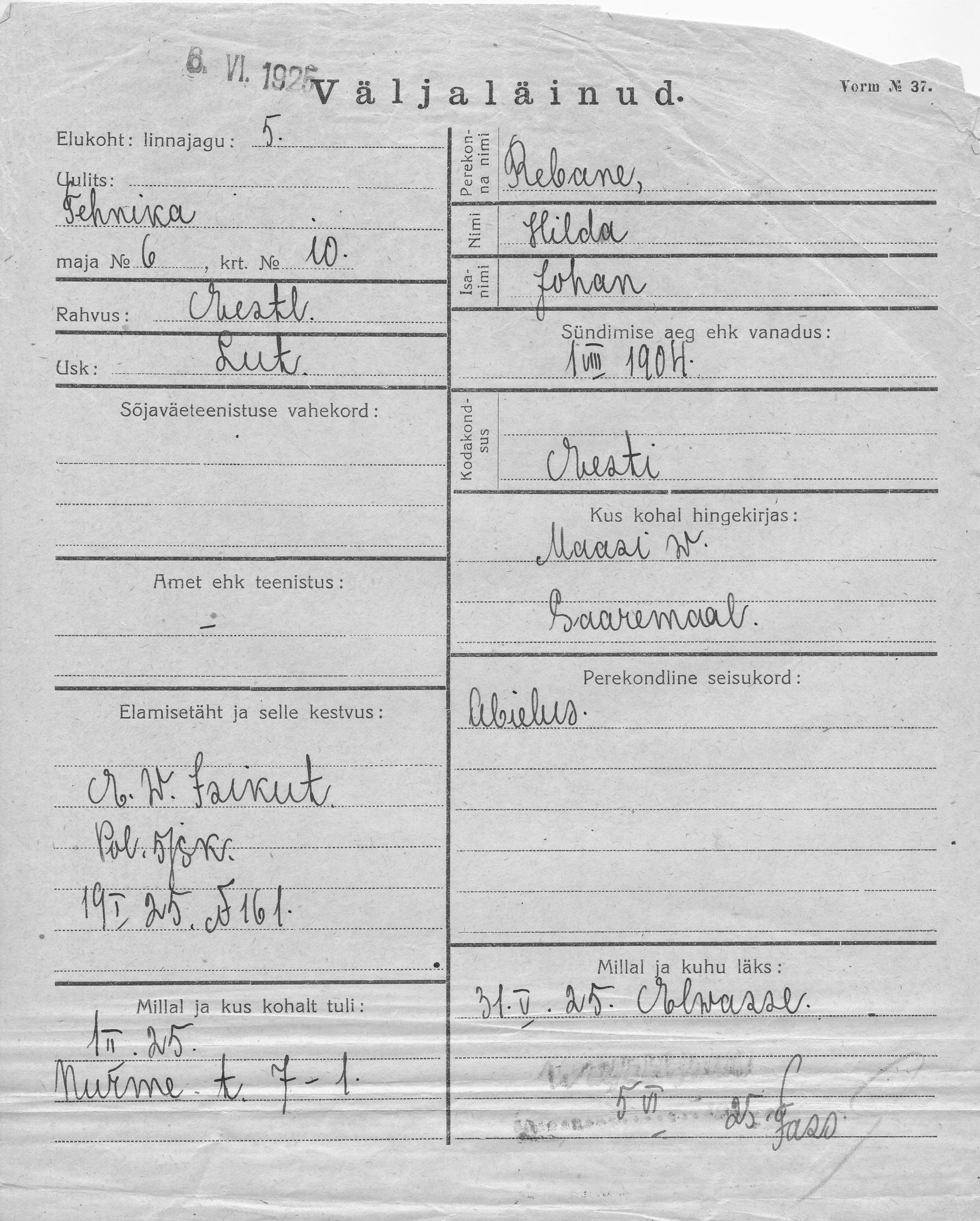 Rebane, Hilda, Johan