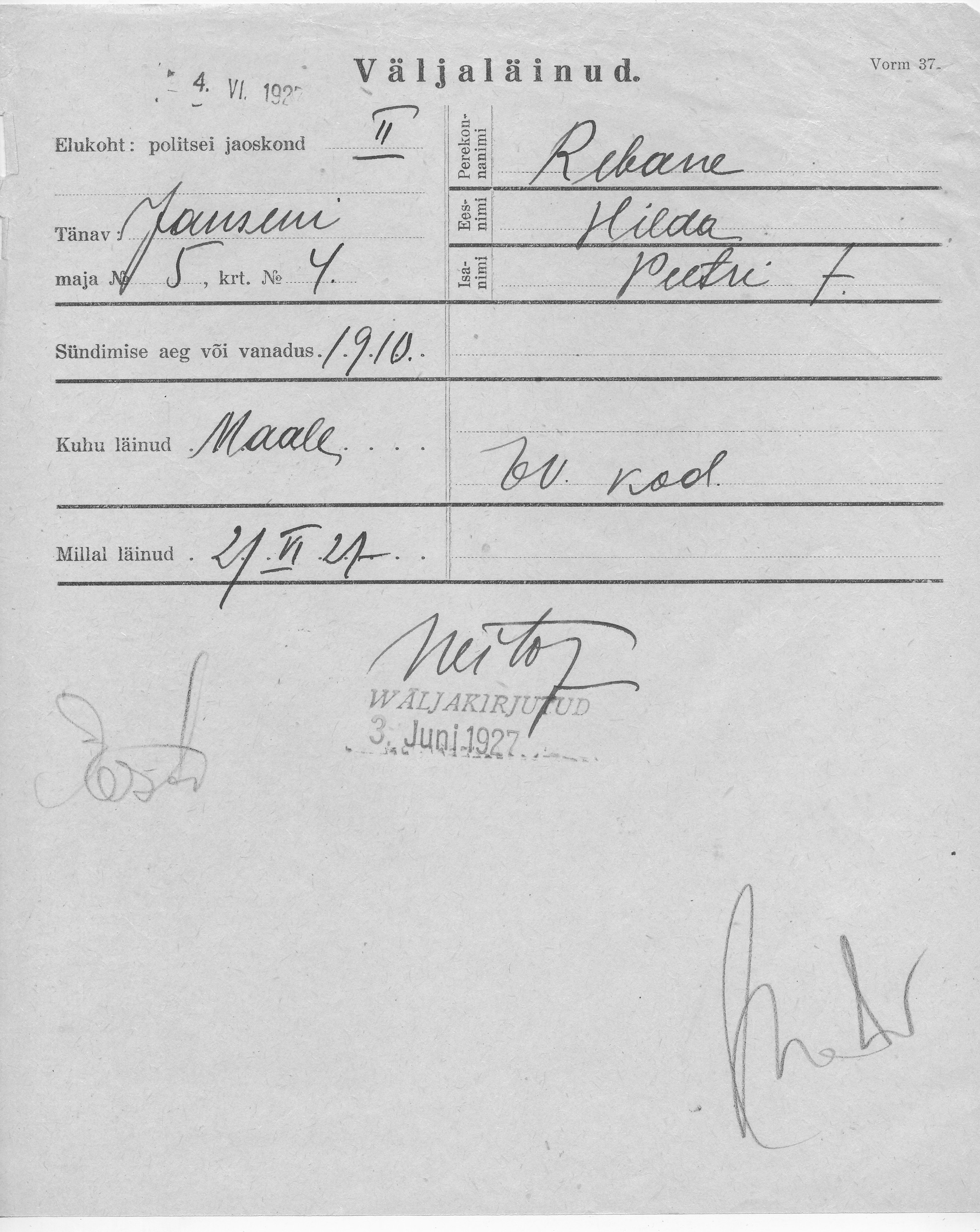 Rebane, Hilda, Peeter