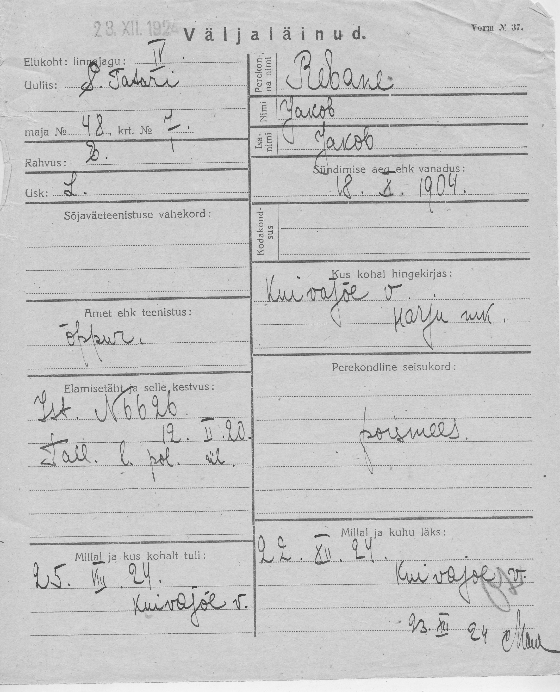 Rebane, Jakob, Jakob