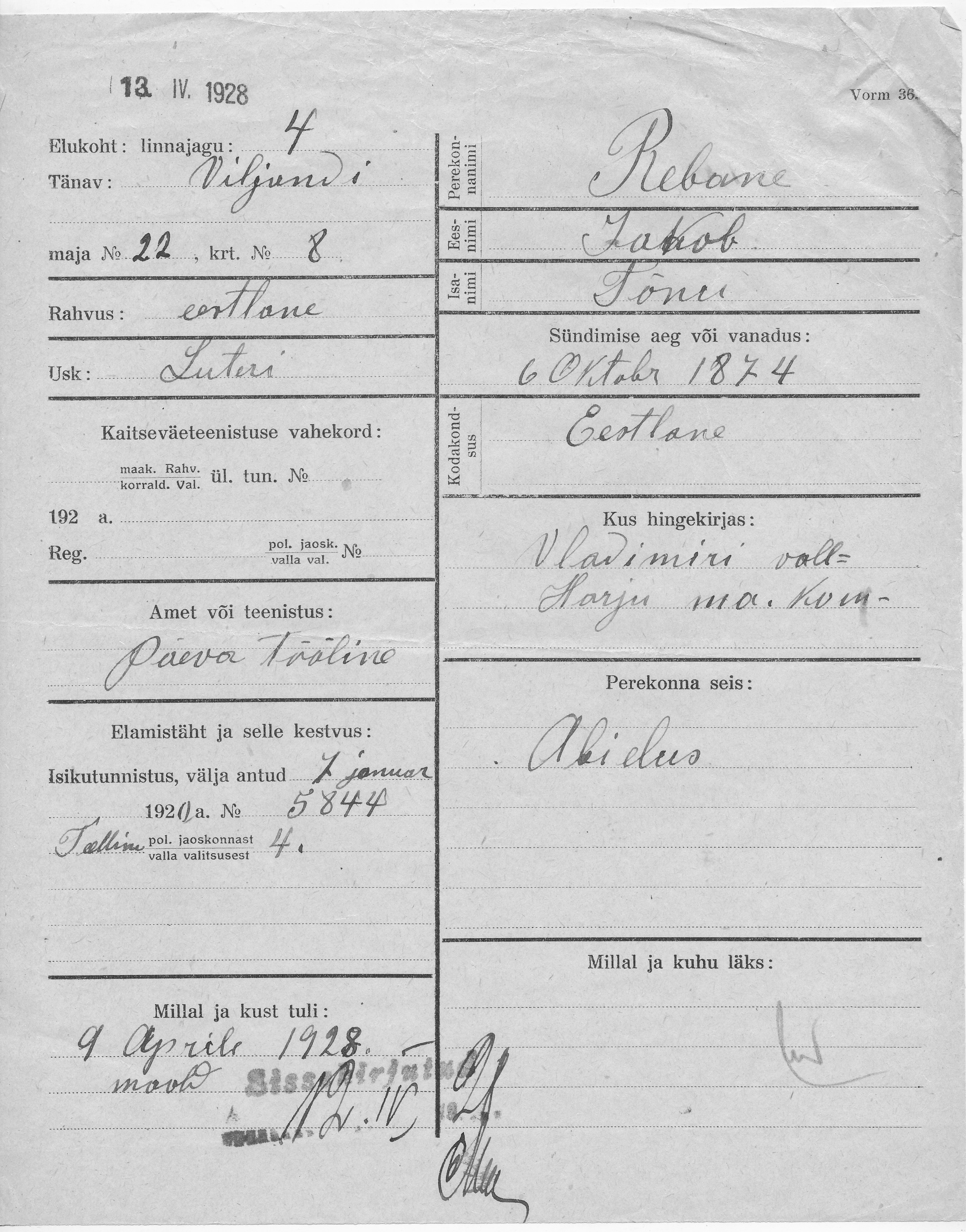 Rebane, Jakob, Tõnu