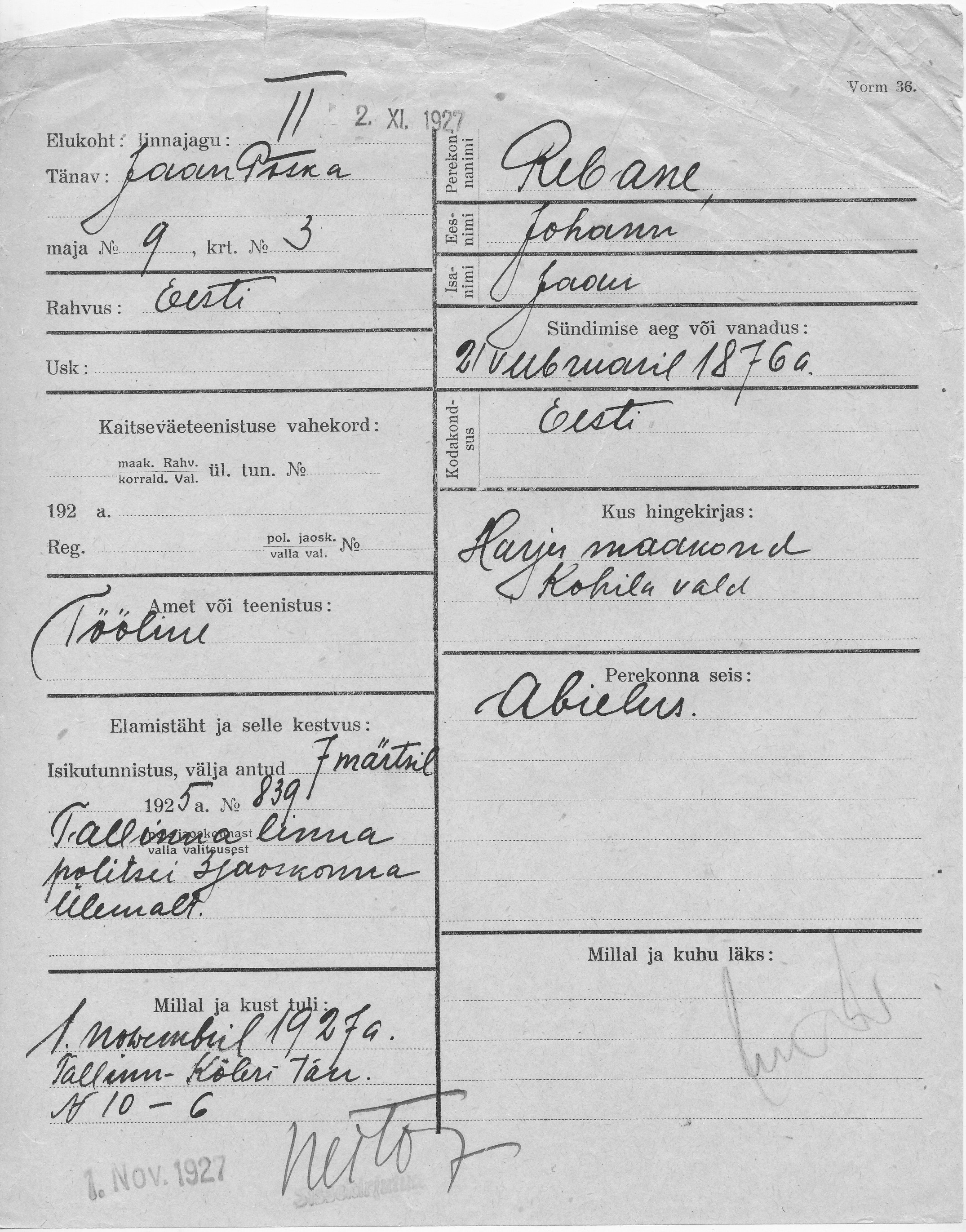 Rebane, Johann, Jaan