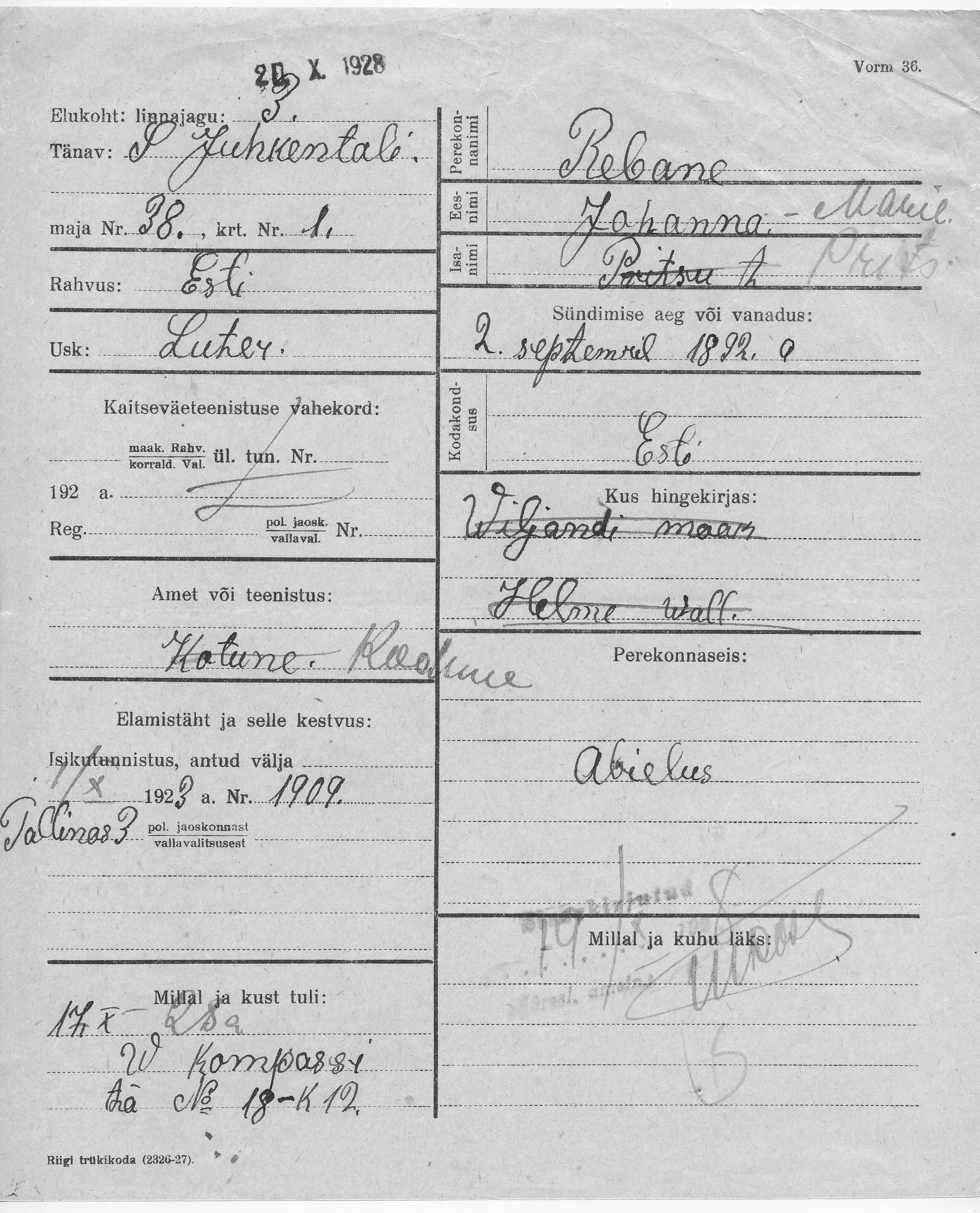 Rebane, Johanna-Marie, Prits