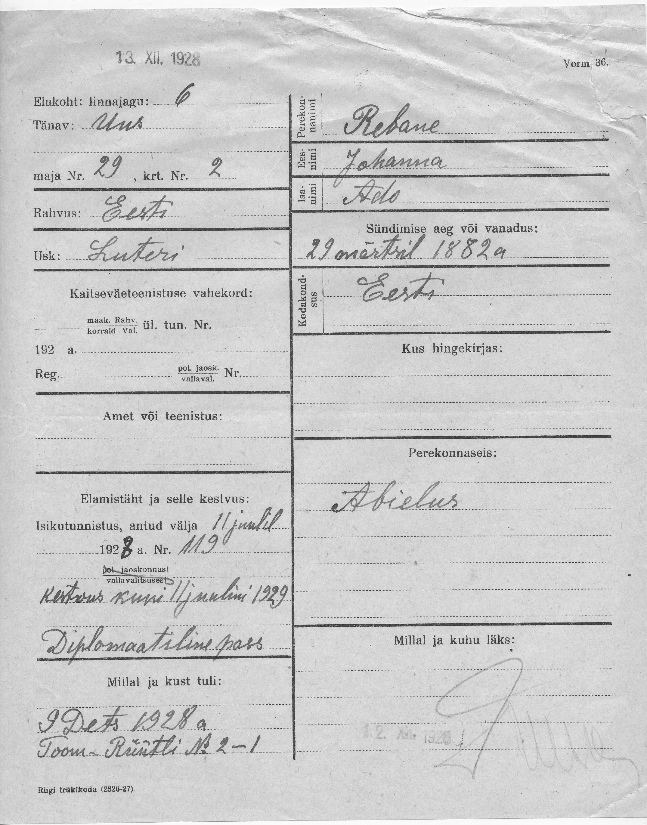 Rebane, Johanna, Ado