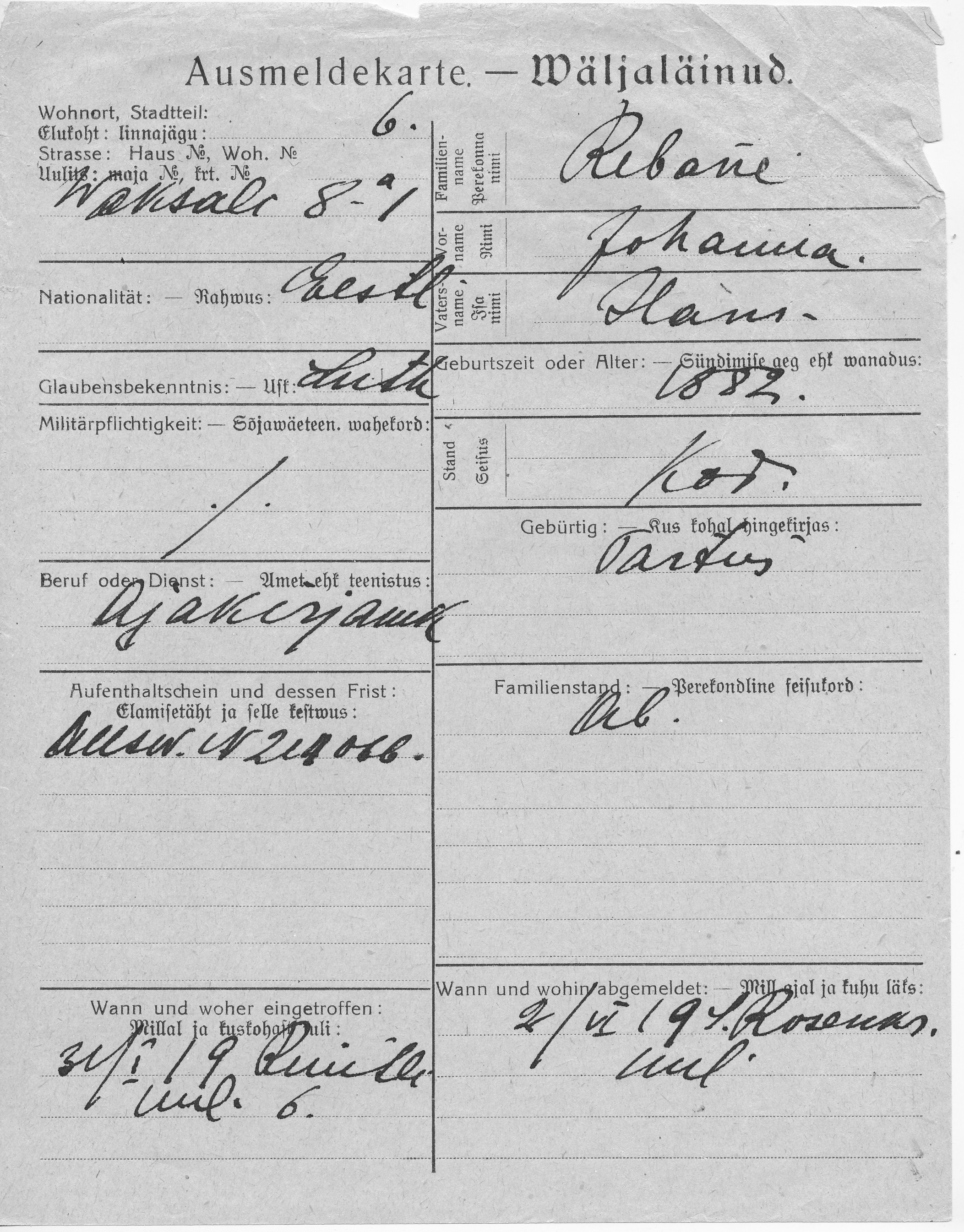 Rebane, Johanna, Hans