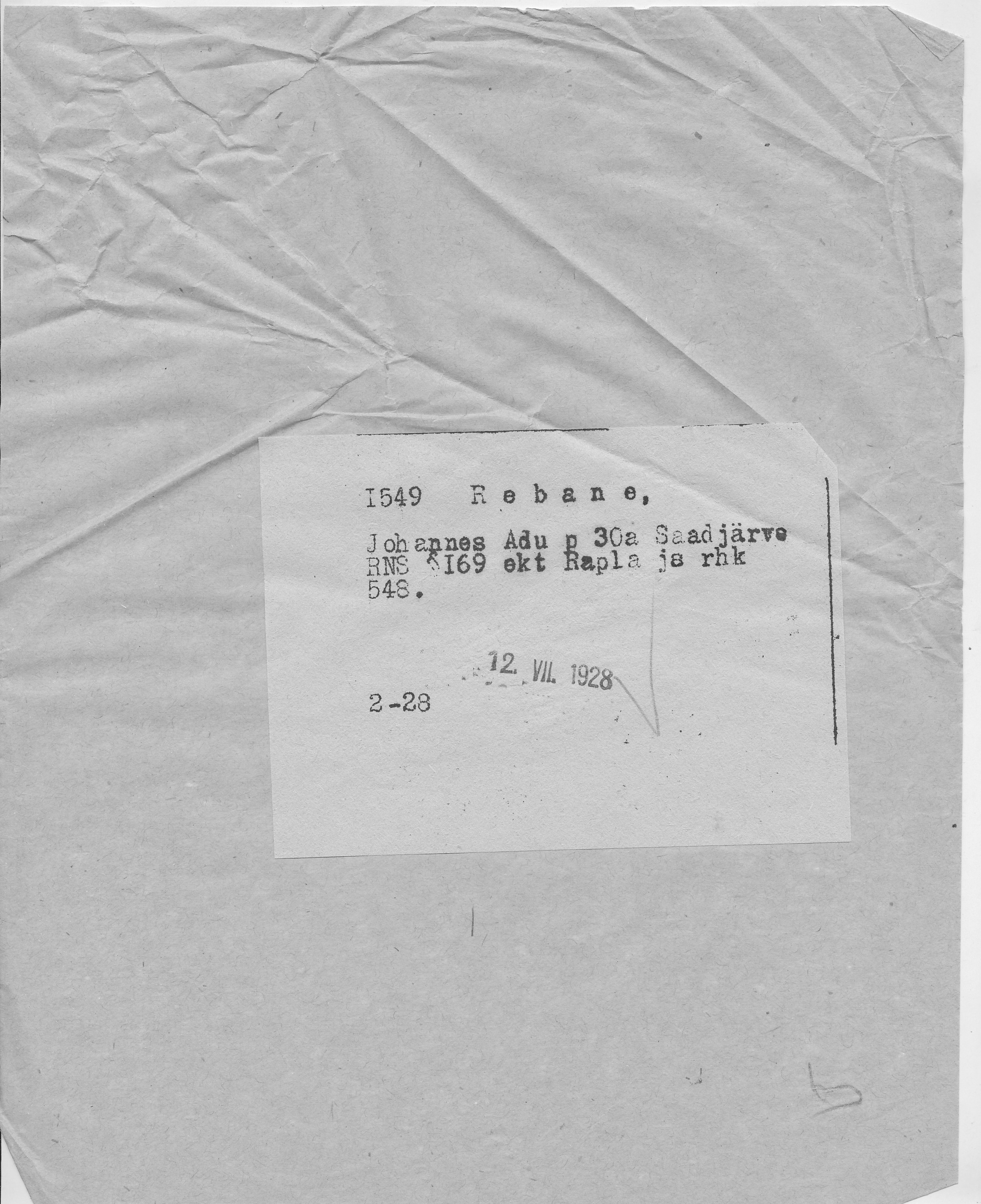 Rebane, Johannes, Adu