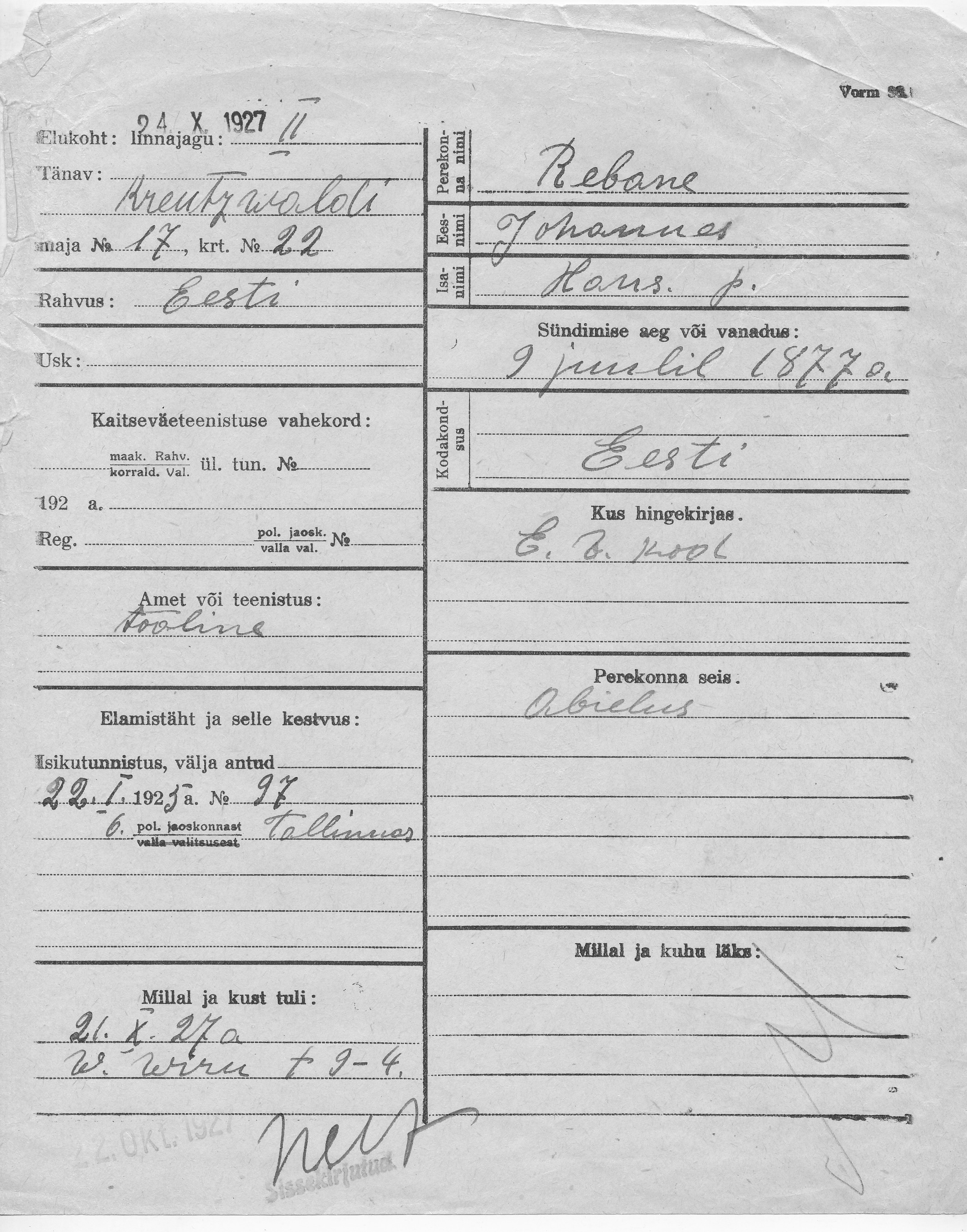 Rebane, Johannes, Hans