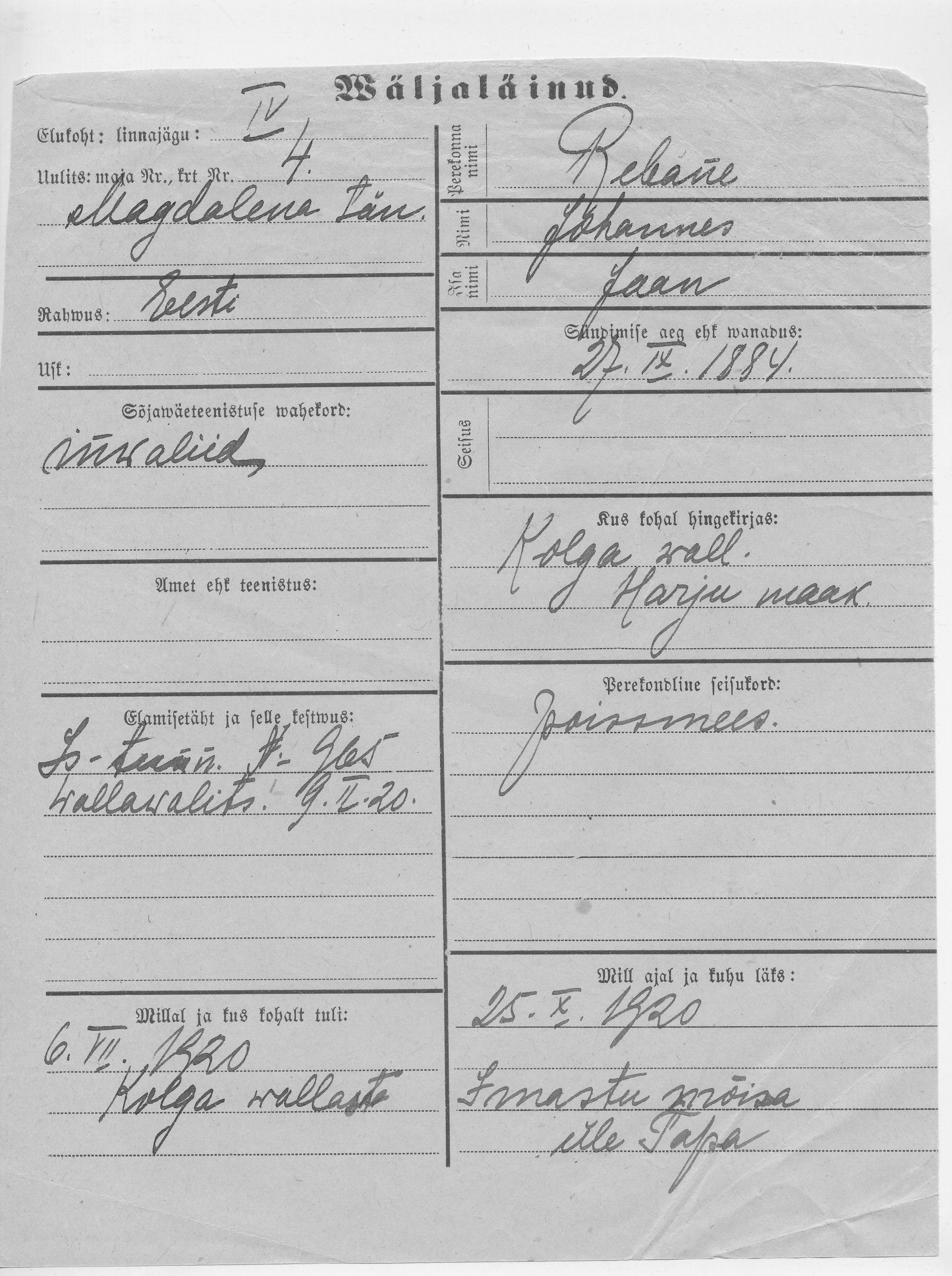 Rebane, Johannes, Jaan