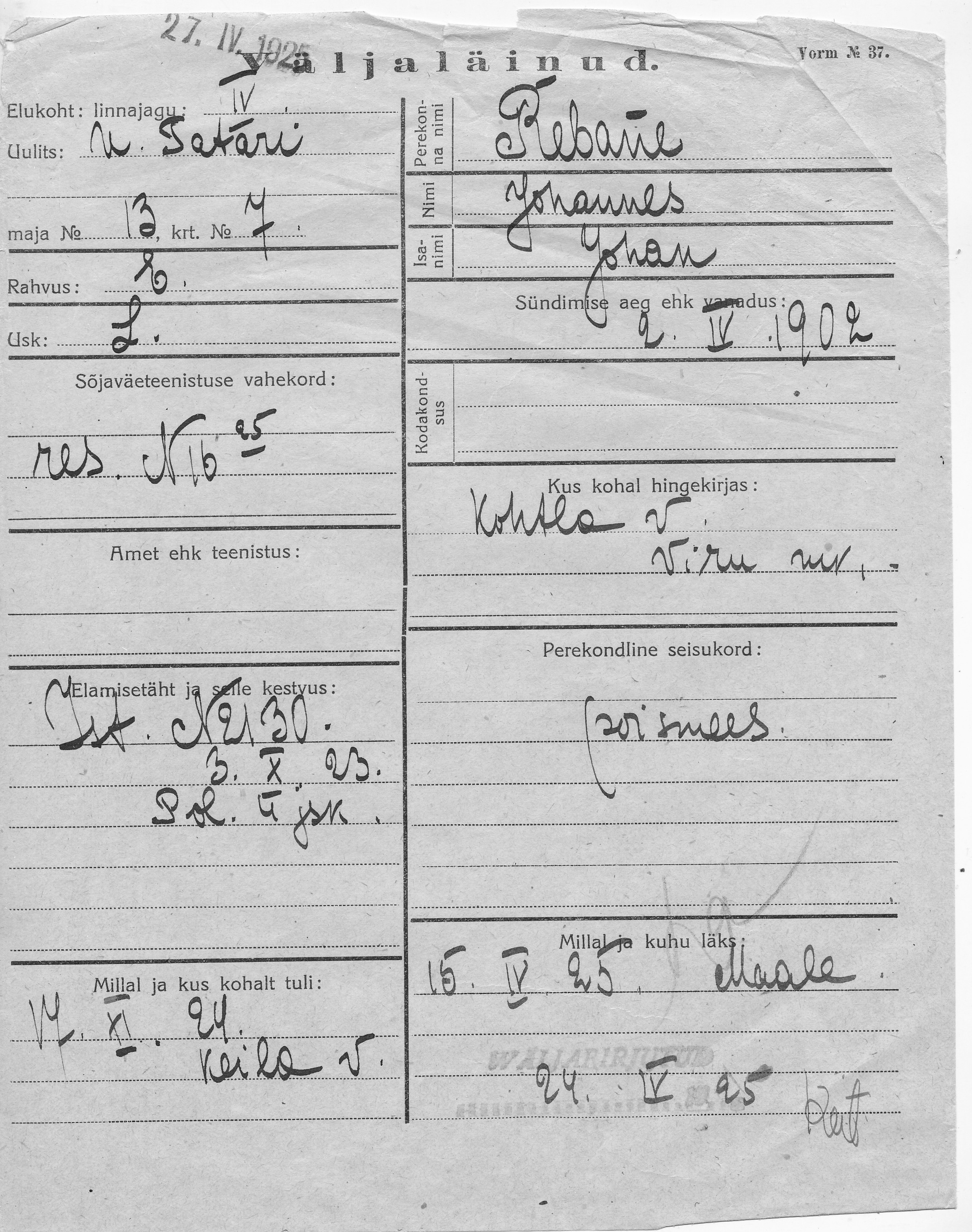 Rebane, Johannes, Johan