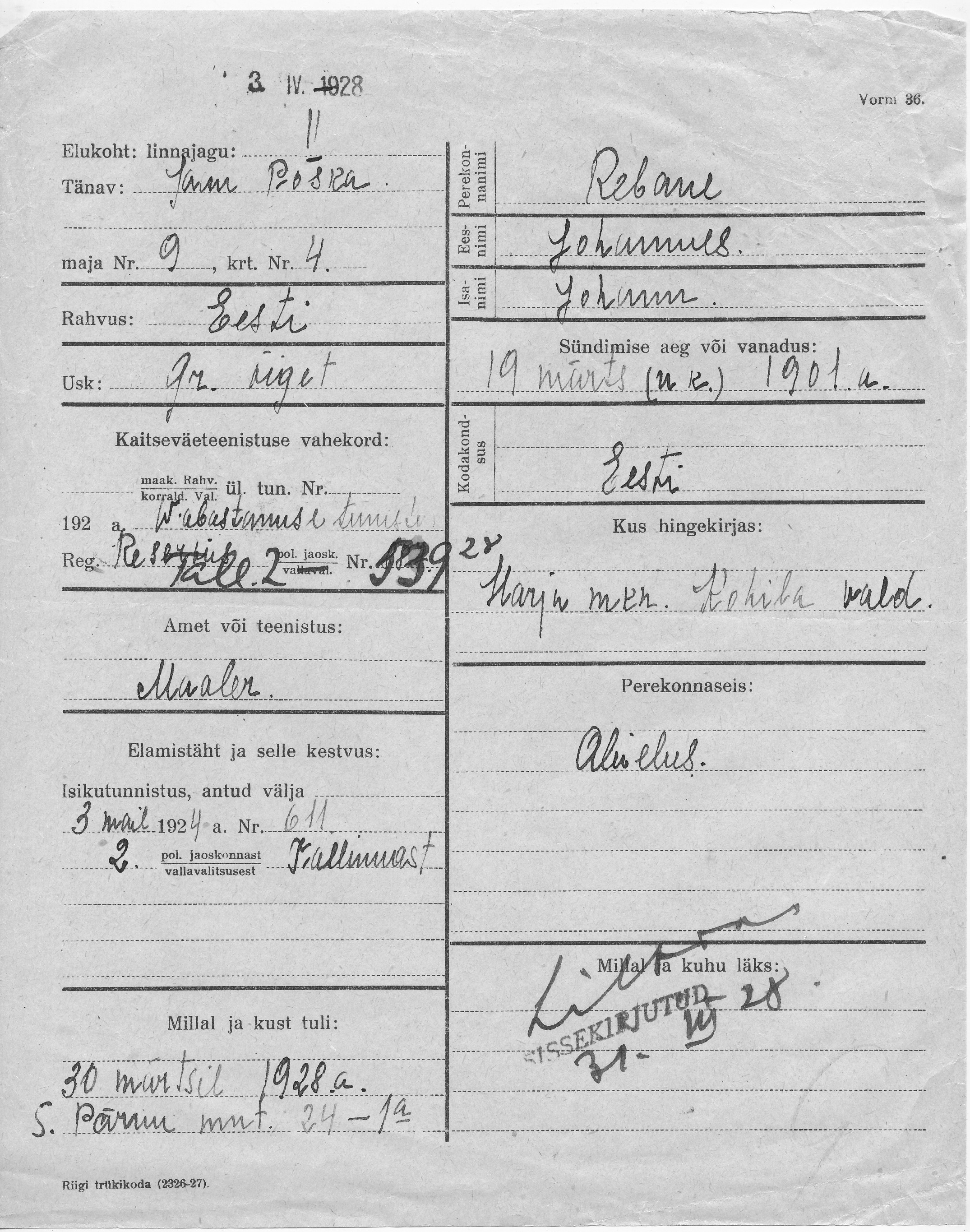 Rebane, Johannes, Johann