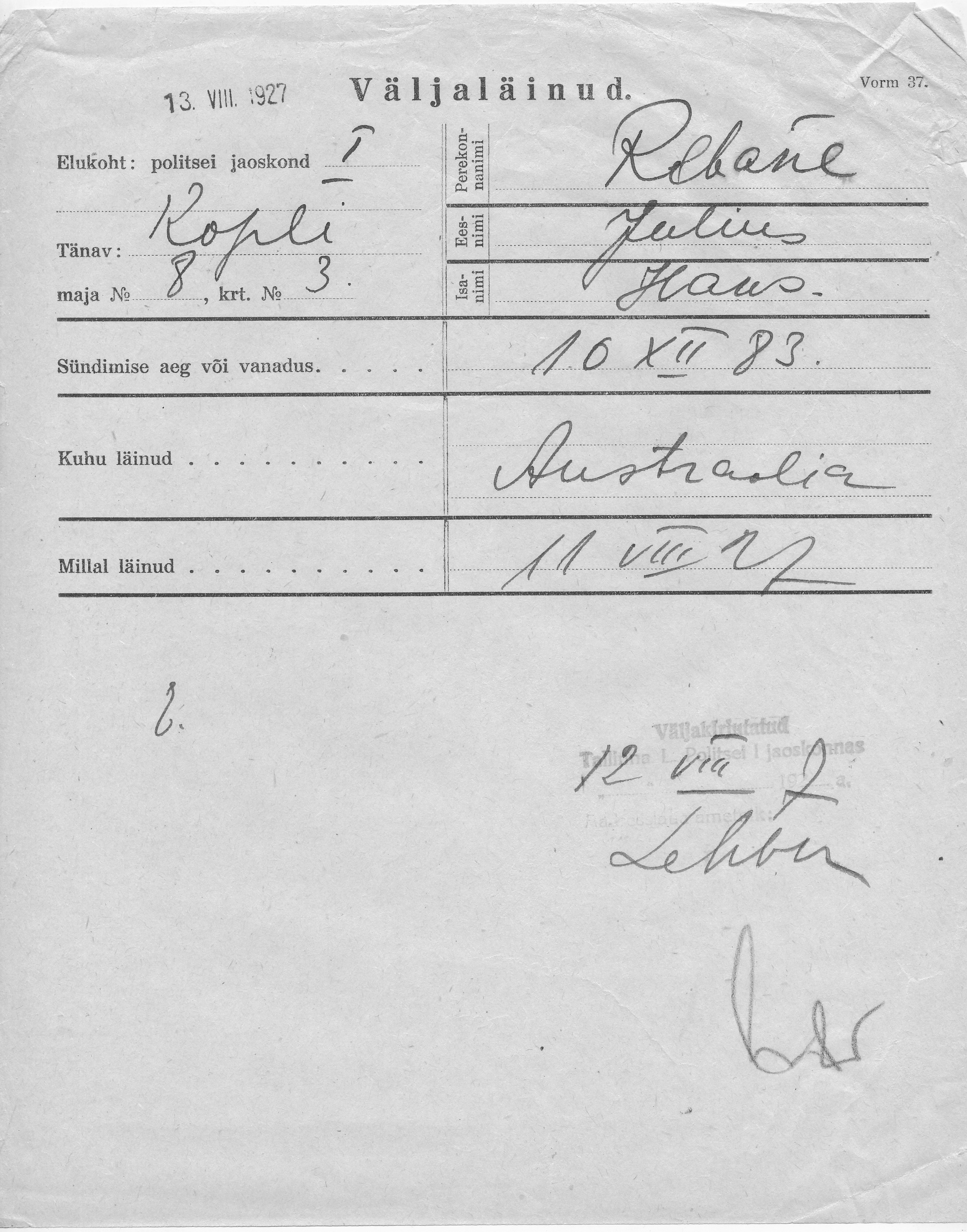 Rebane, Julius, Hans