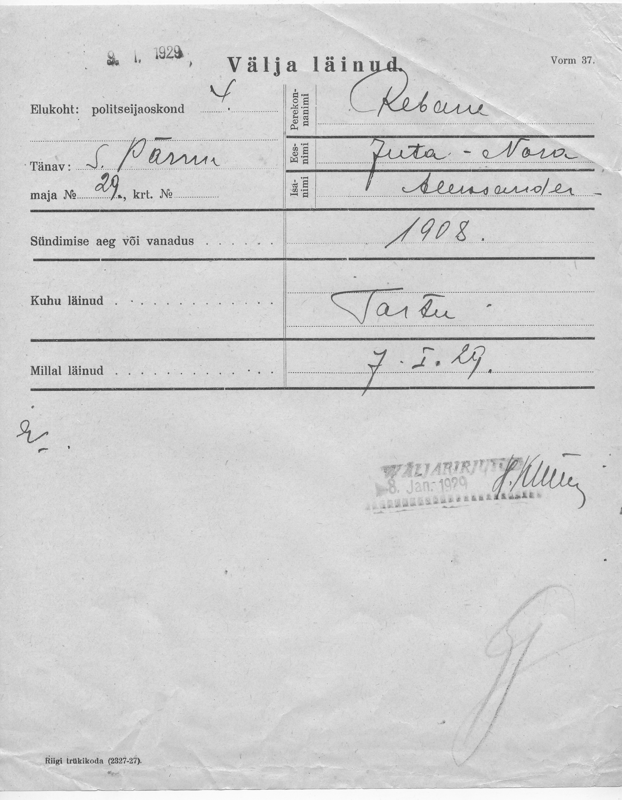 Rebane, Juta-Nora, Aleksander