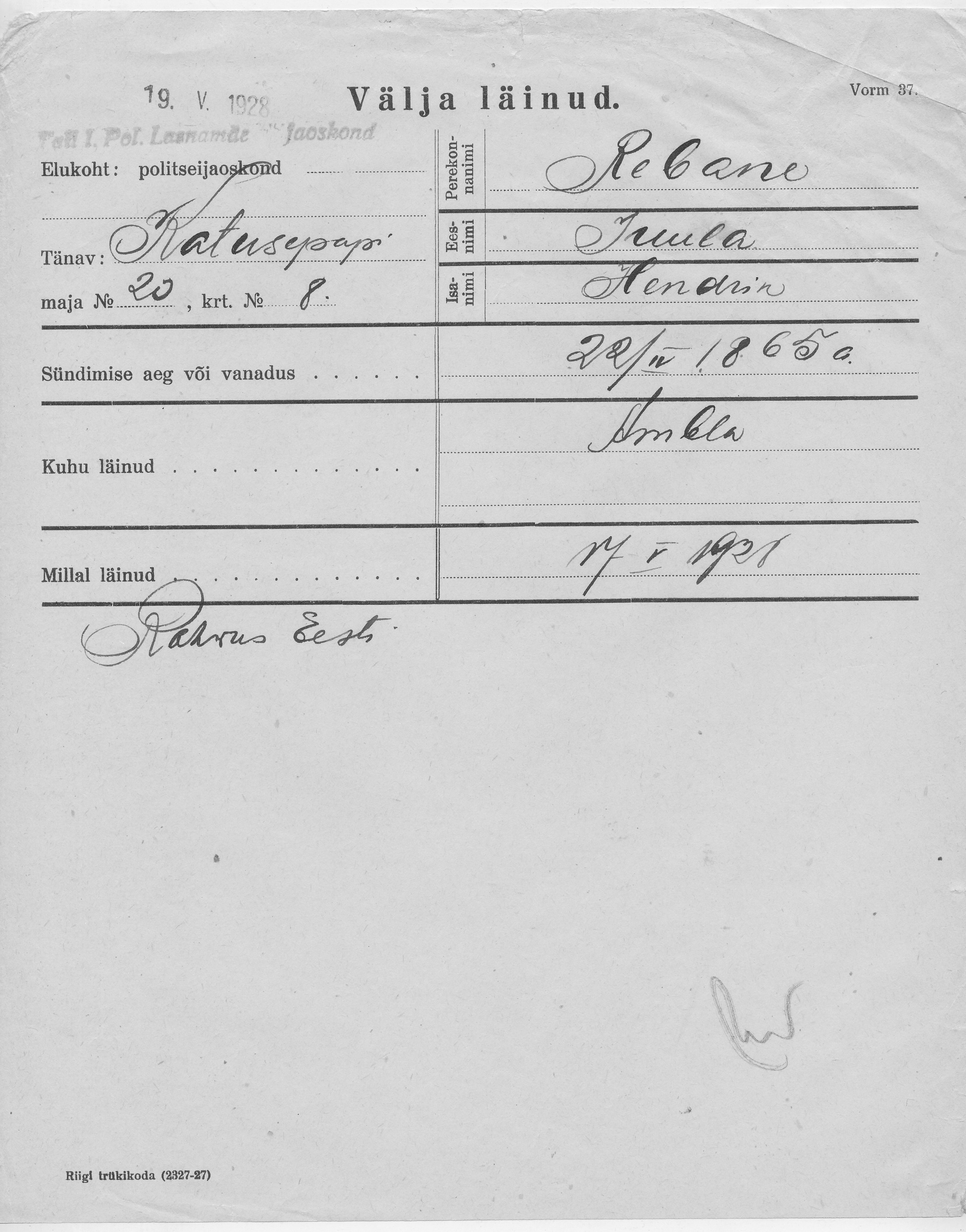 Rebane, Juula, Hendrik