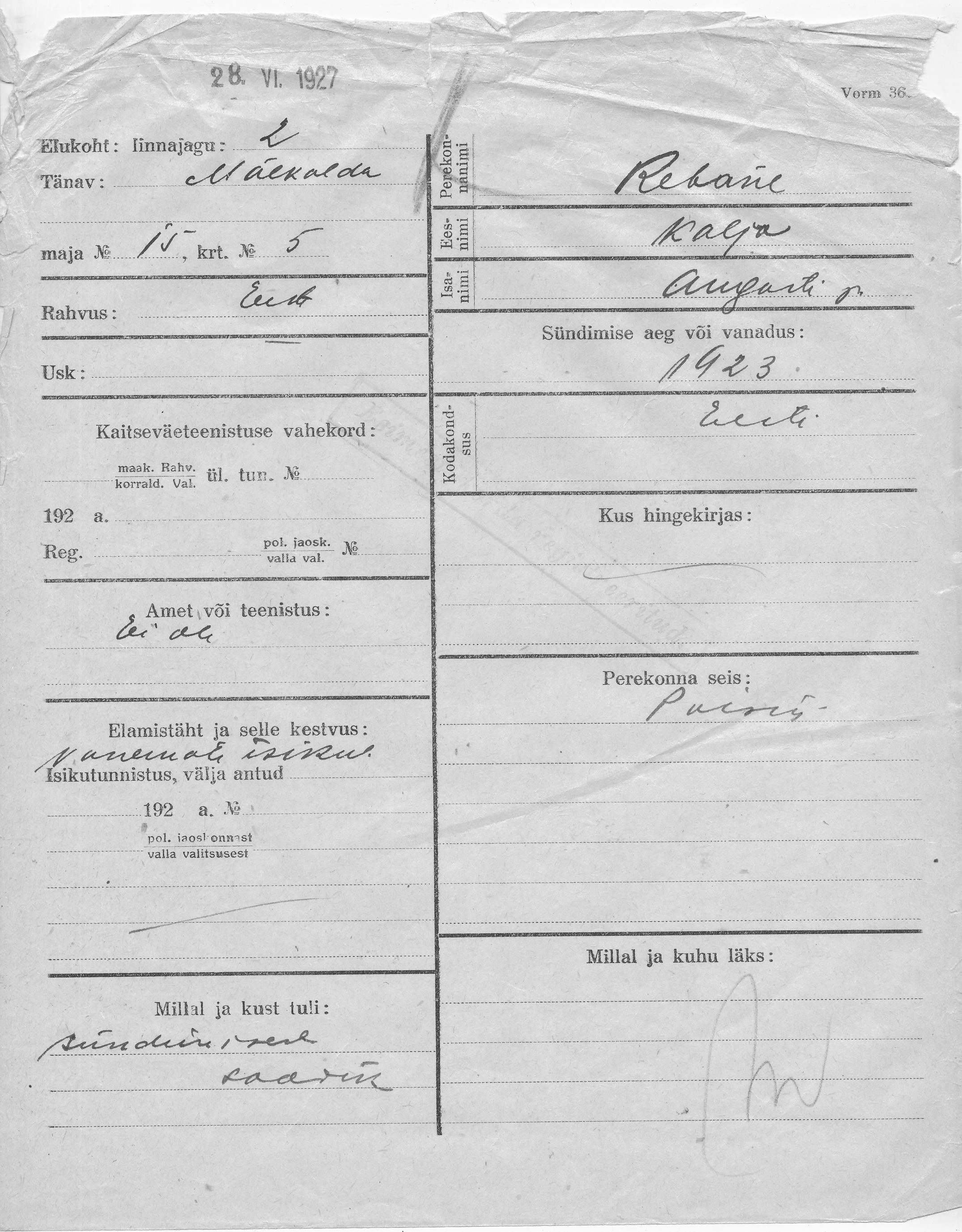 Rebane, Kaljo, August