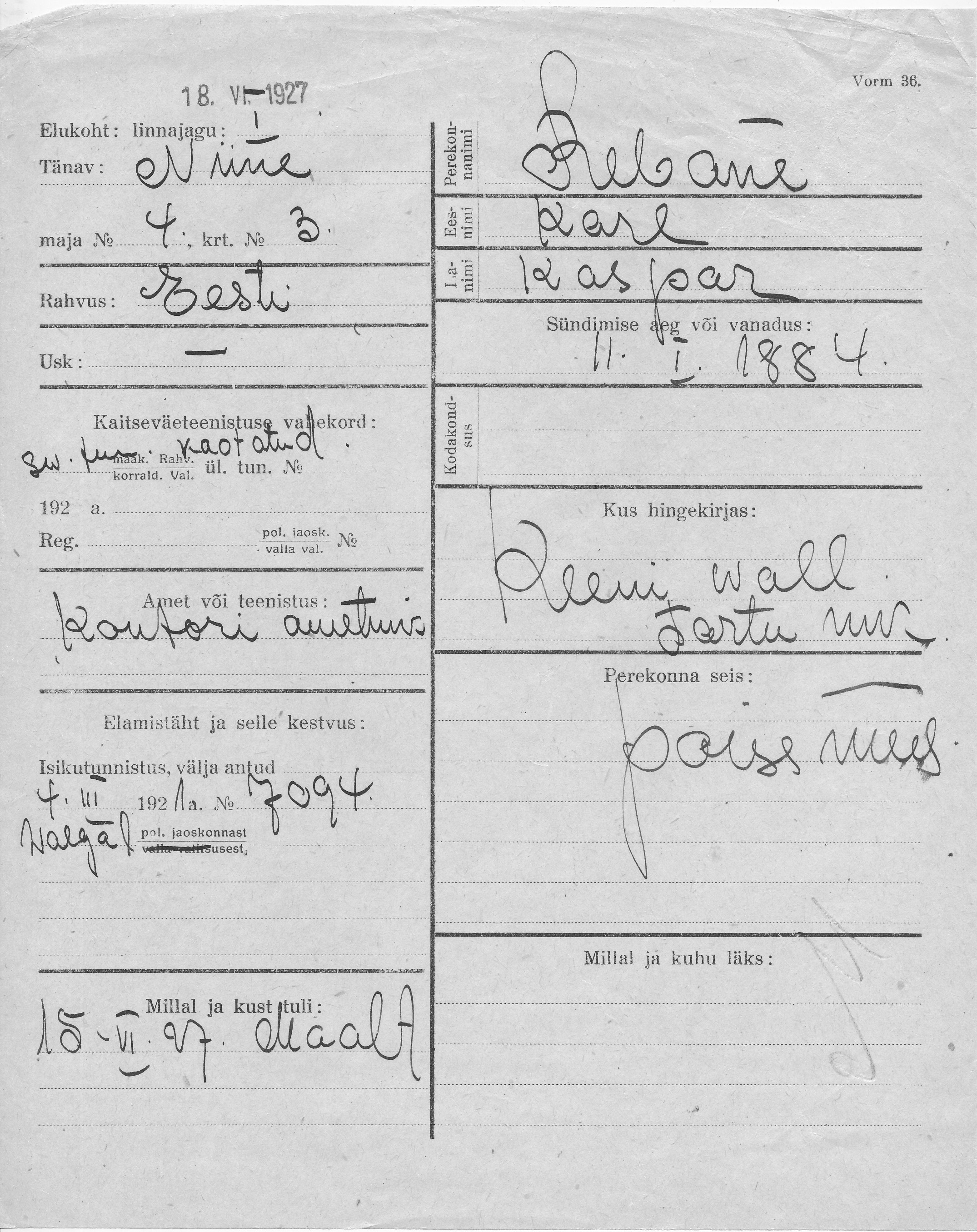 Rebane, Karl, Kaspar