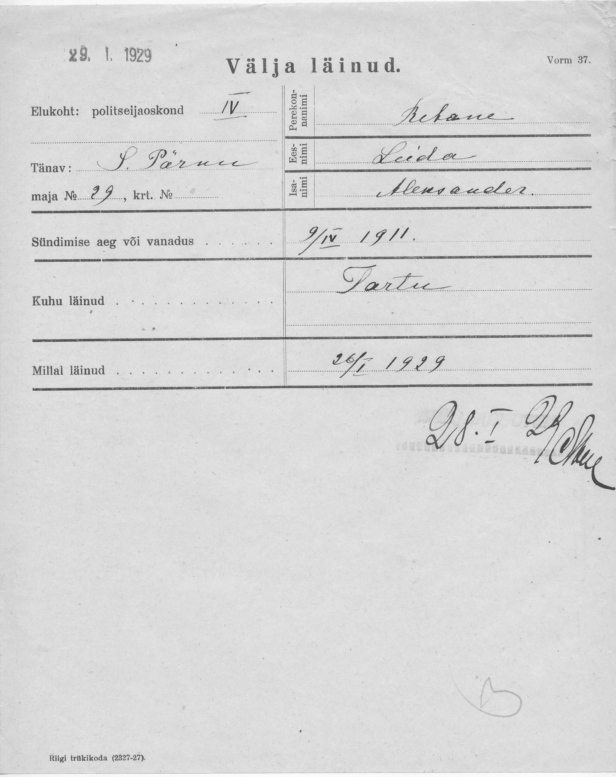 Rebane, Leida, Aleksander