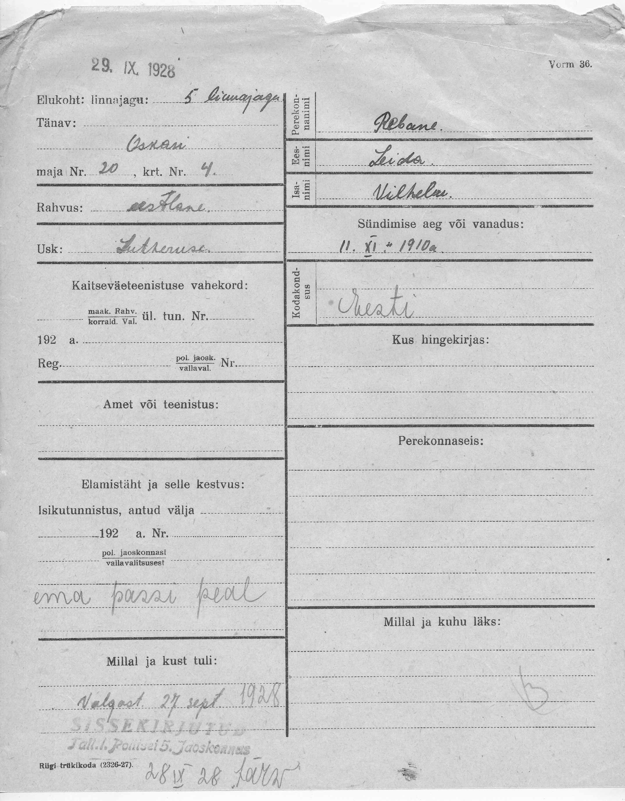 Rebane, Leida, Vilhelm