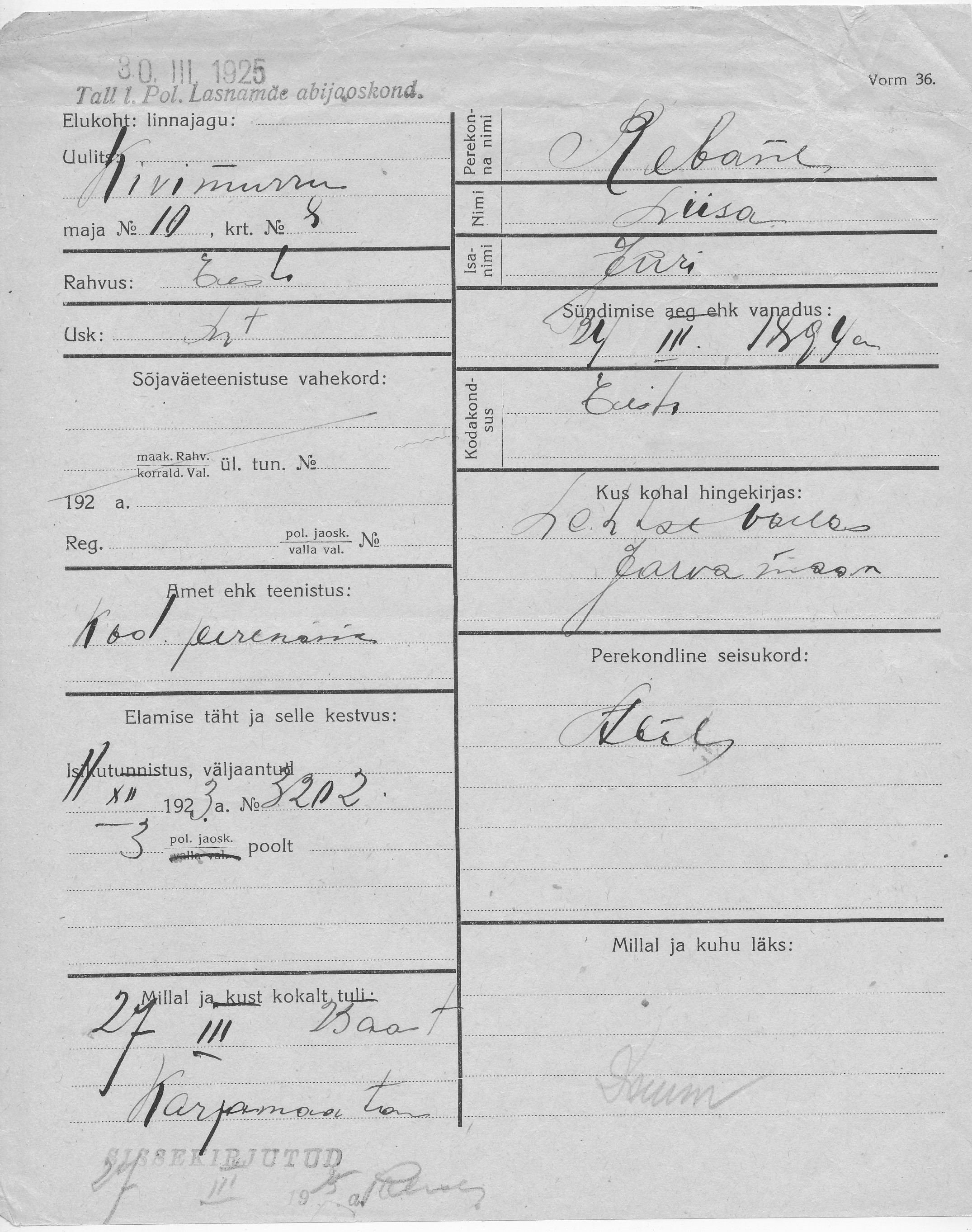 Rebane, Liisa, Jüri