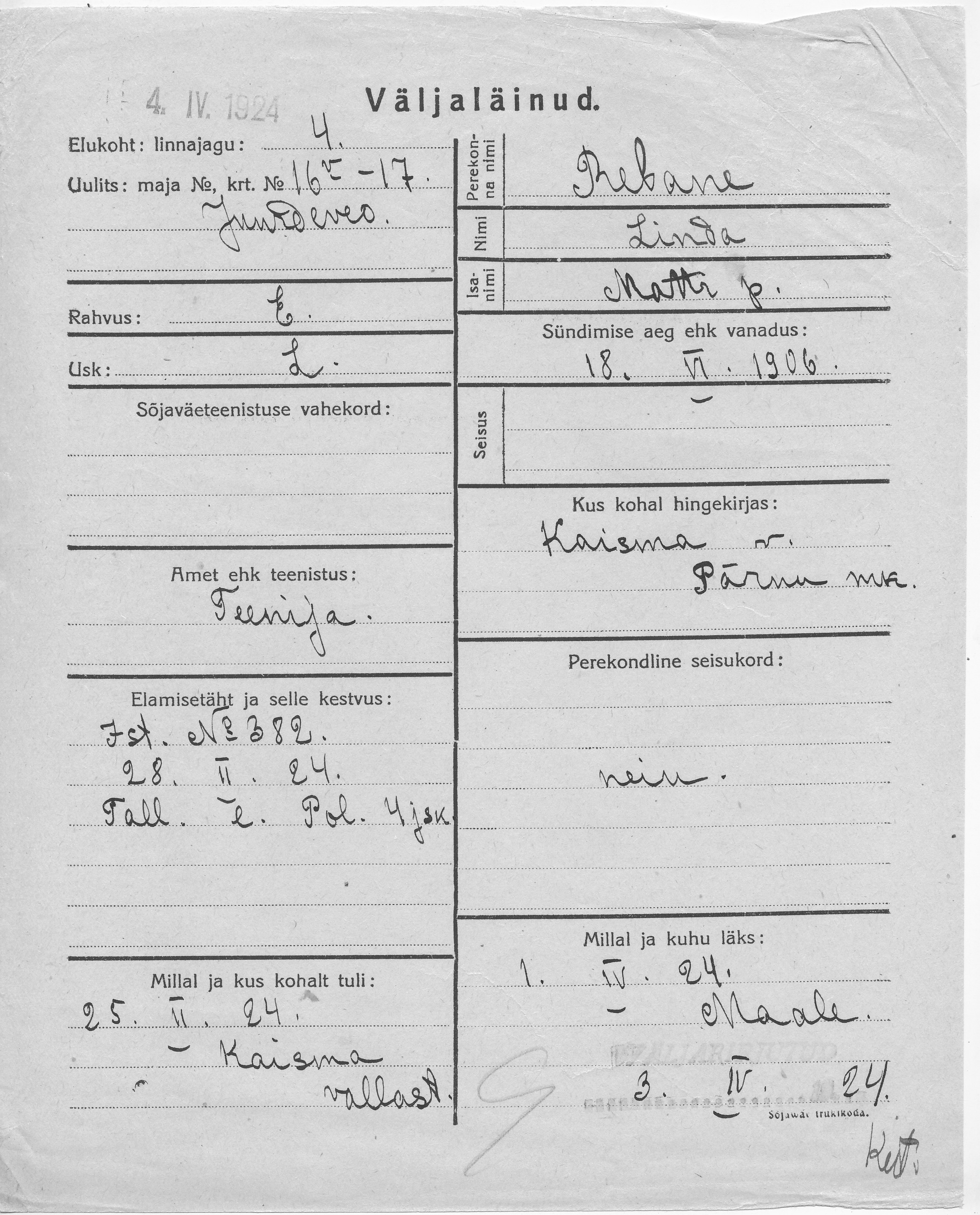 Rebane, Linda, Matti