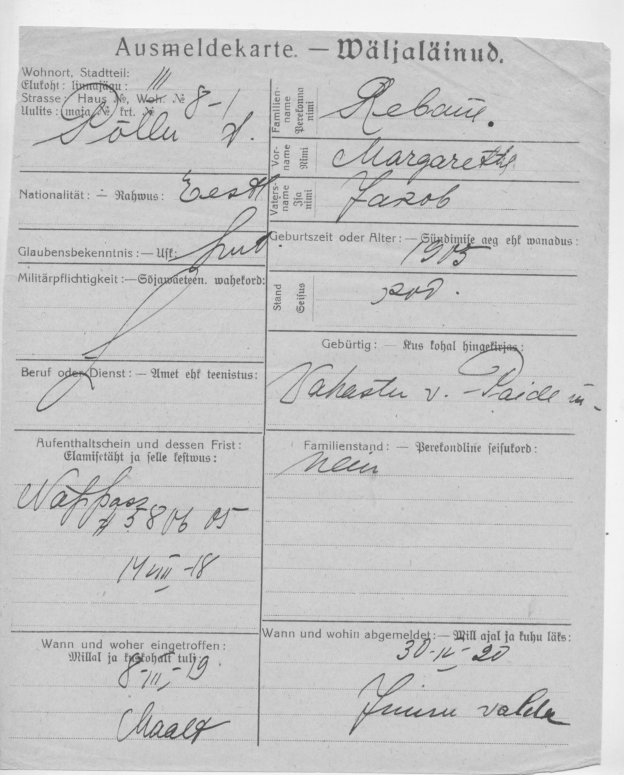 Rebane, Margarethe, Jakob