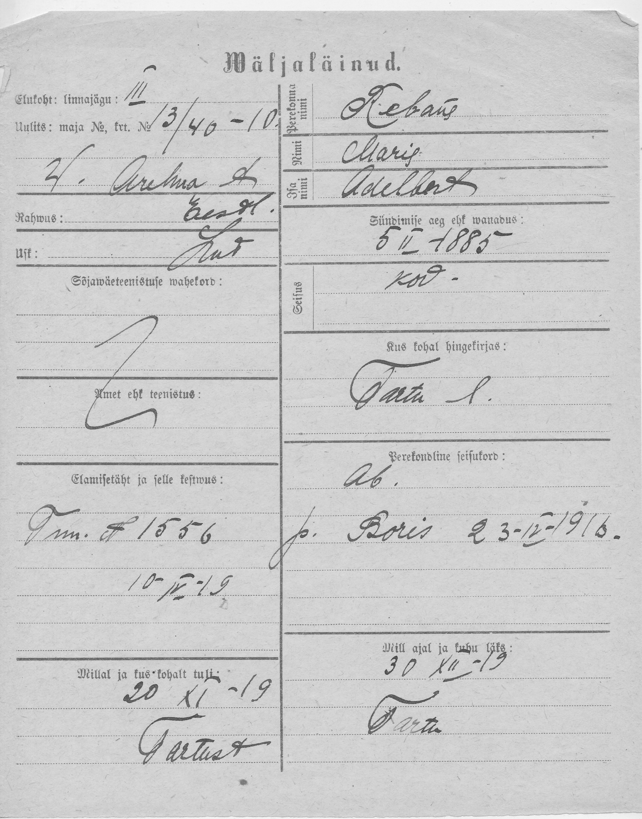 Rebane, Marie, Adelbert