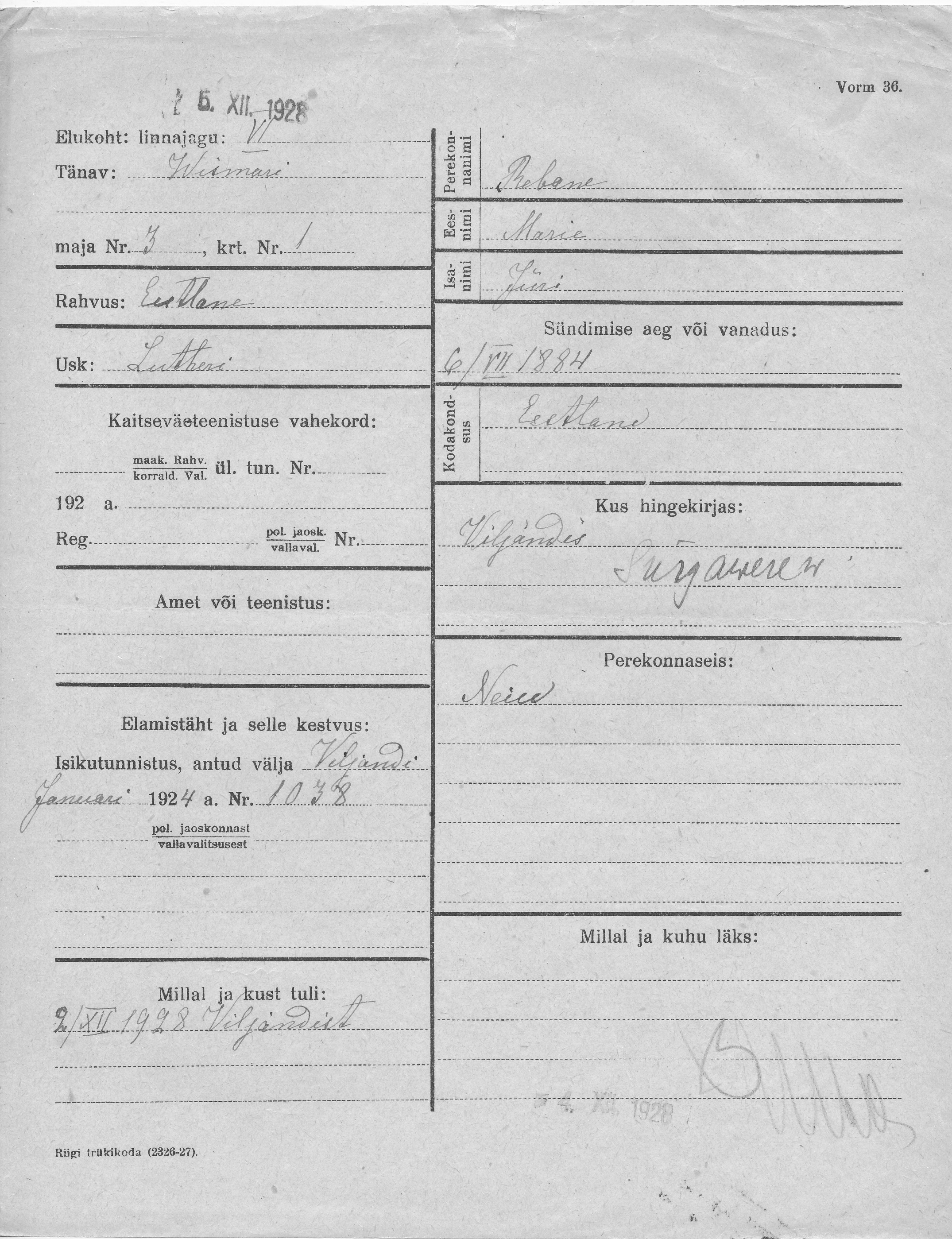 Rebane, Marie, Jüri