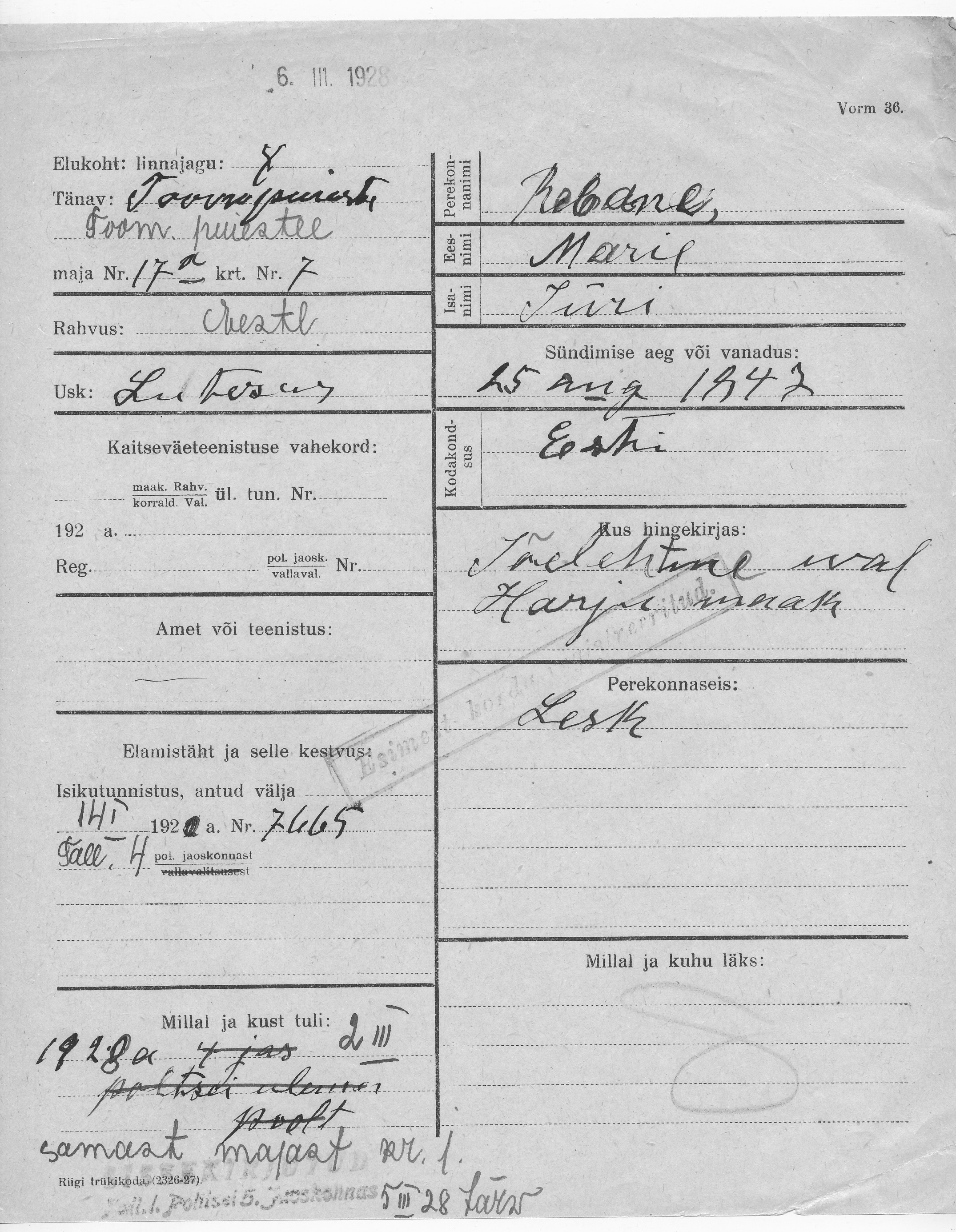 Rebane, Marie, Jüri