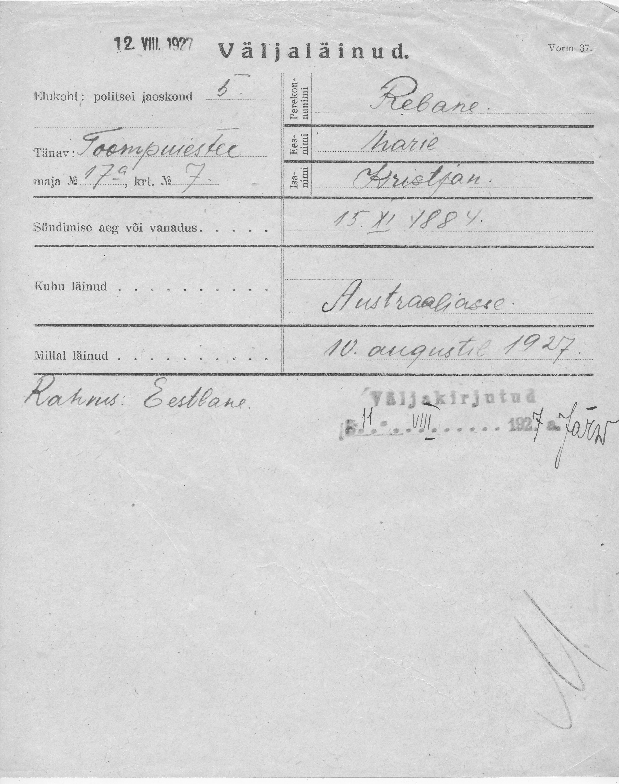 Rebane, Marie, Kristjan