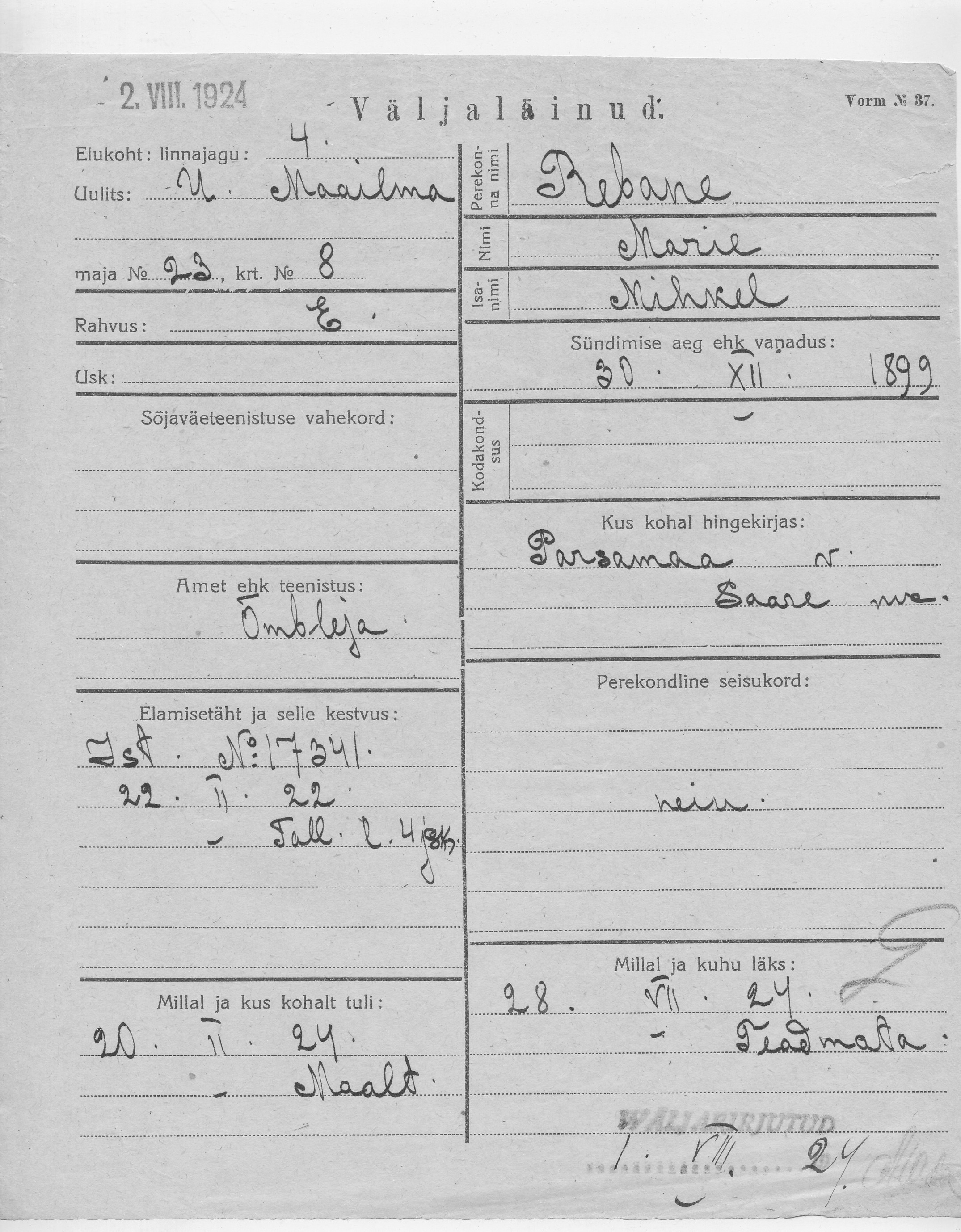 Rebane, Marie, Mihkel