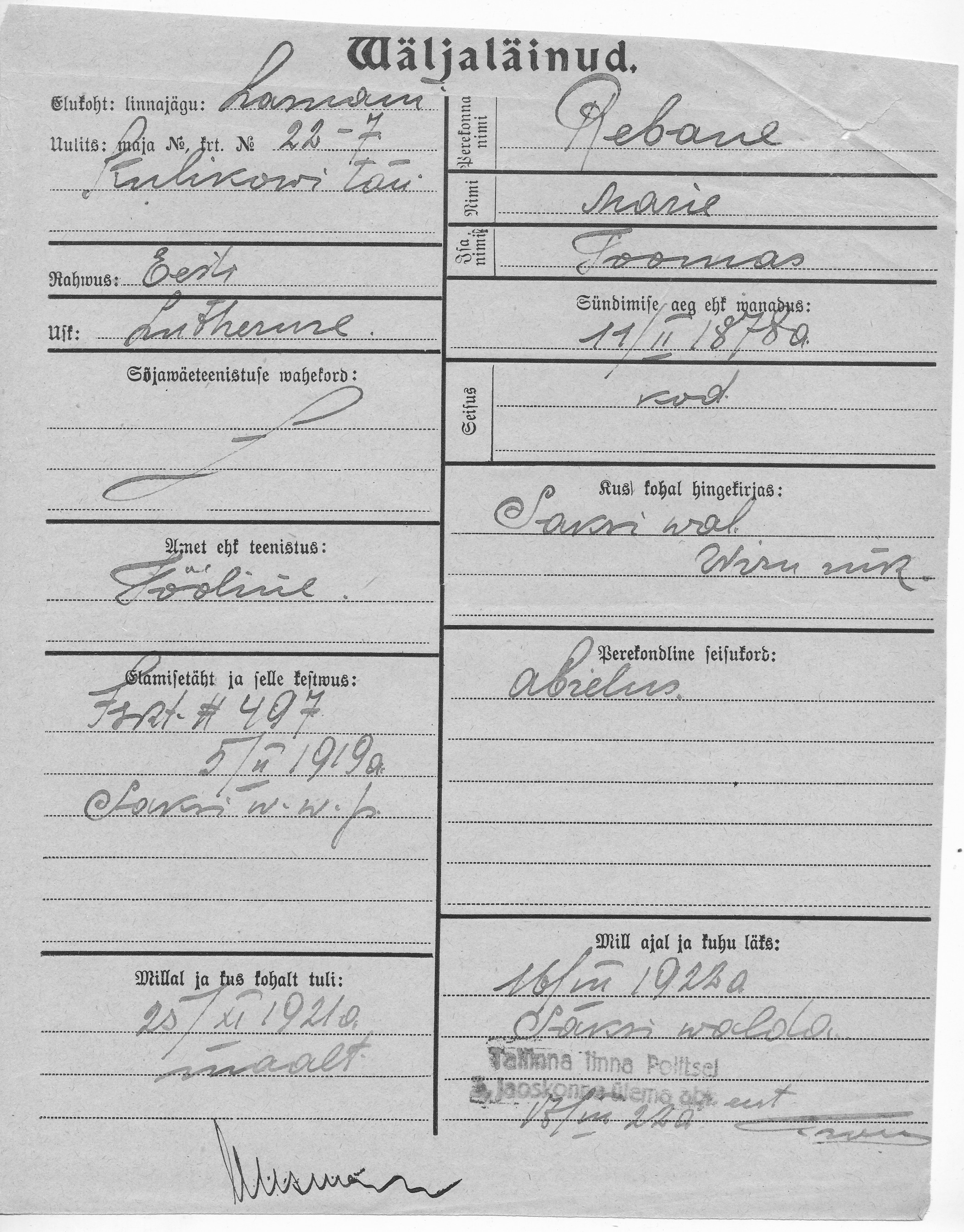 Rebane, Marie, Toomas