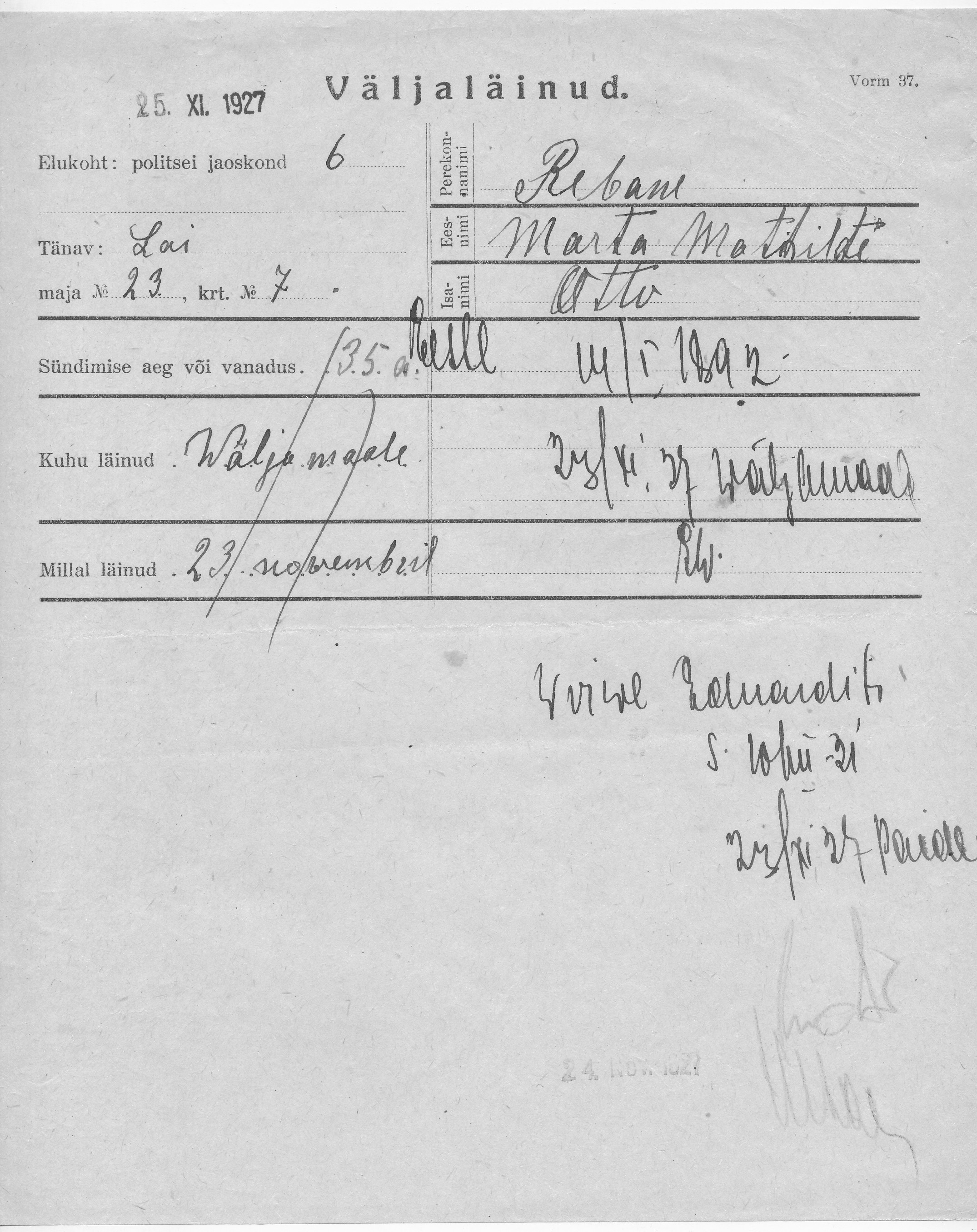 Rebane, Marta Mathilde, Otto