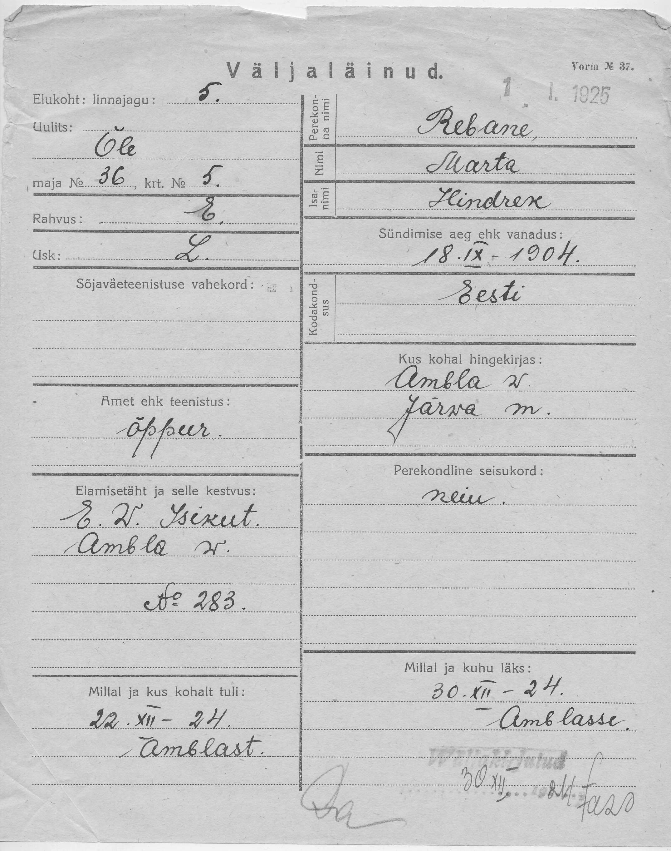 Rebane, Marta, Hindrek