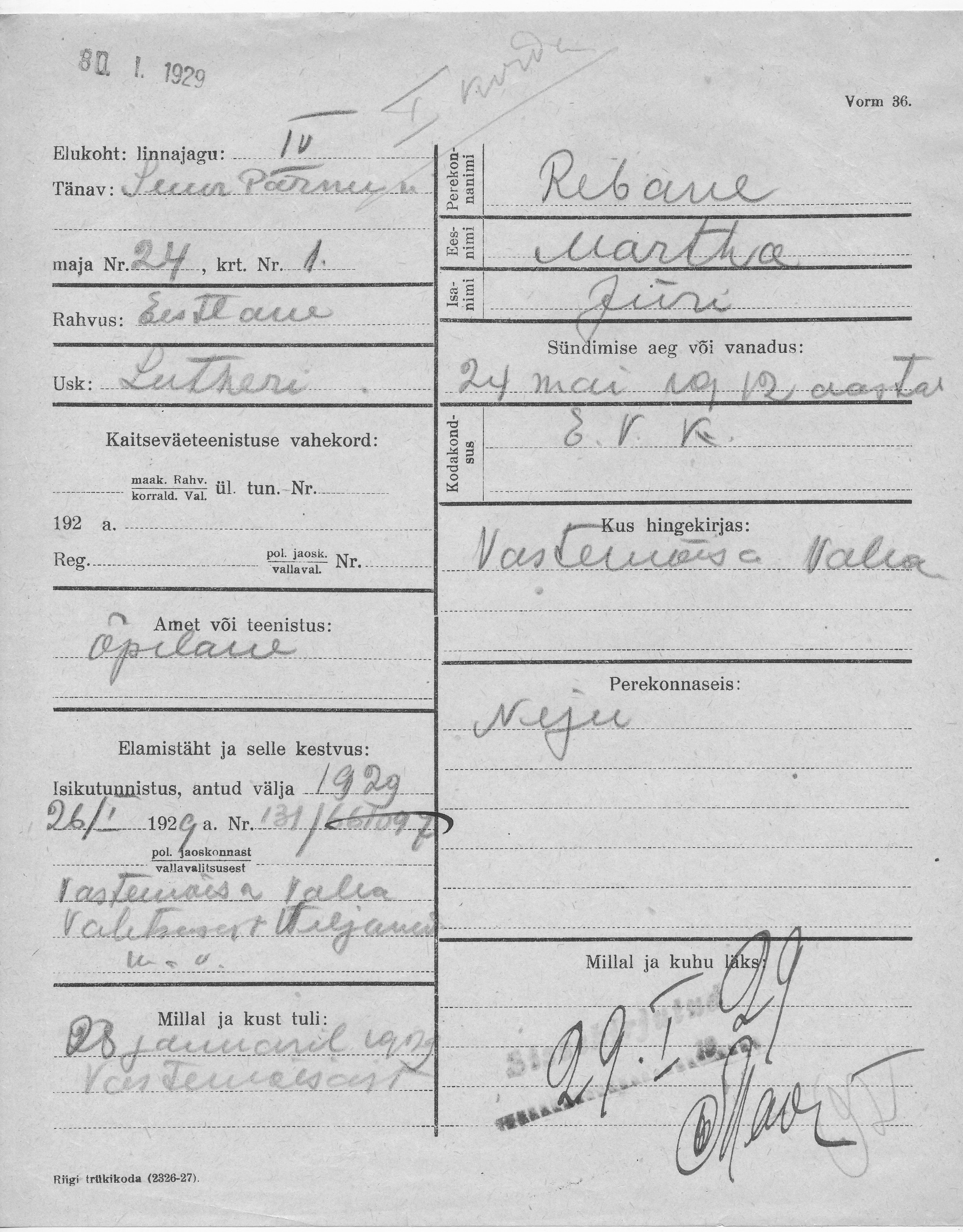 Rebane, Martha, Jüri