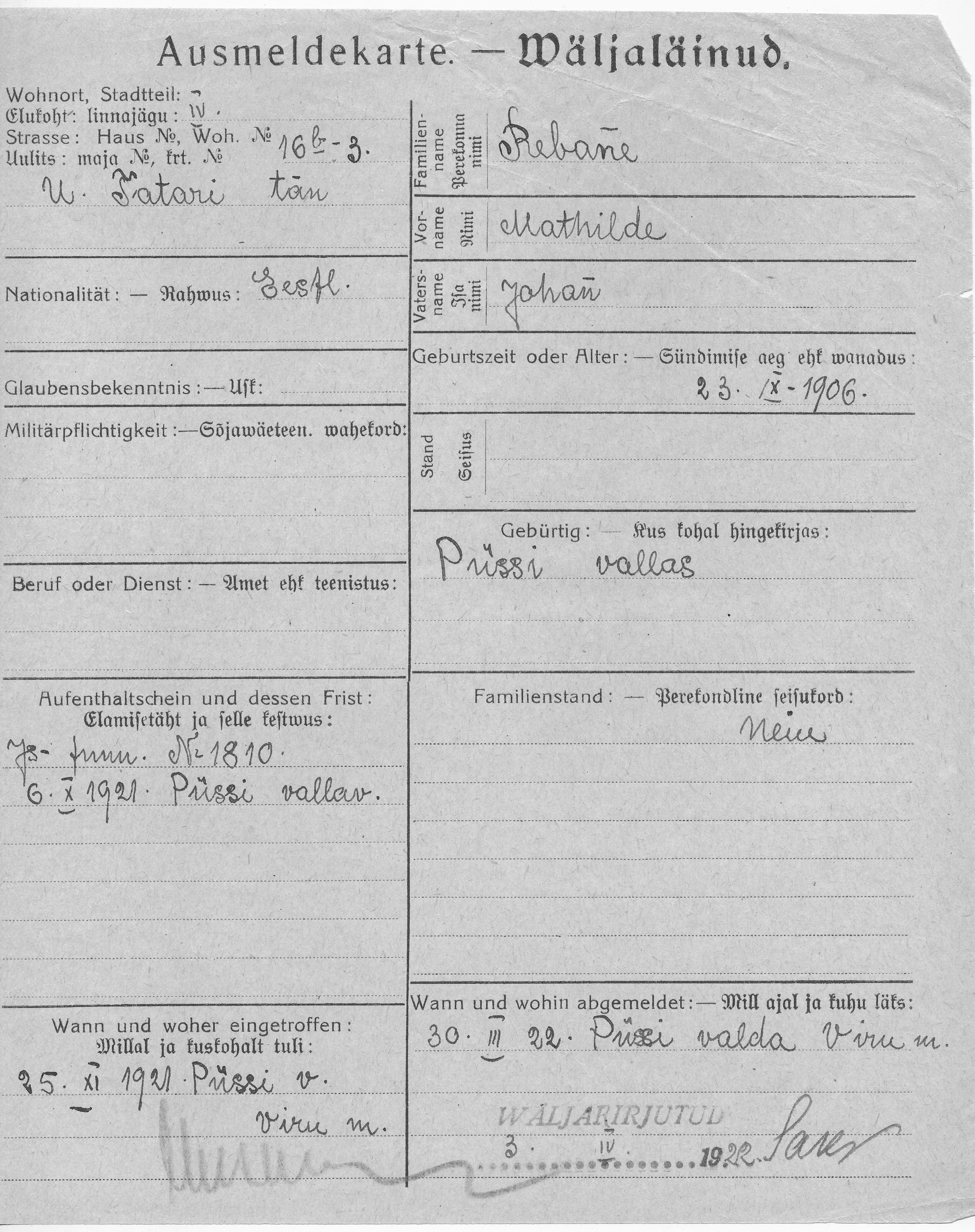 Rebane, Mathilde, Johan