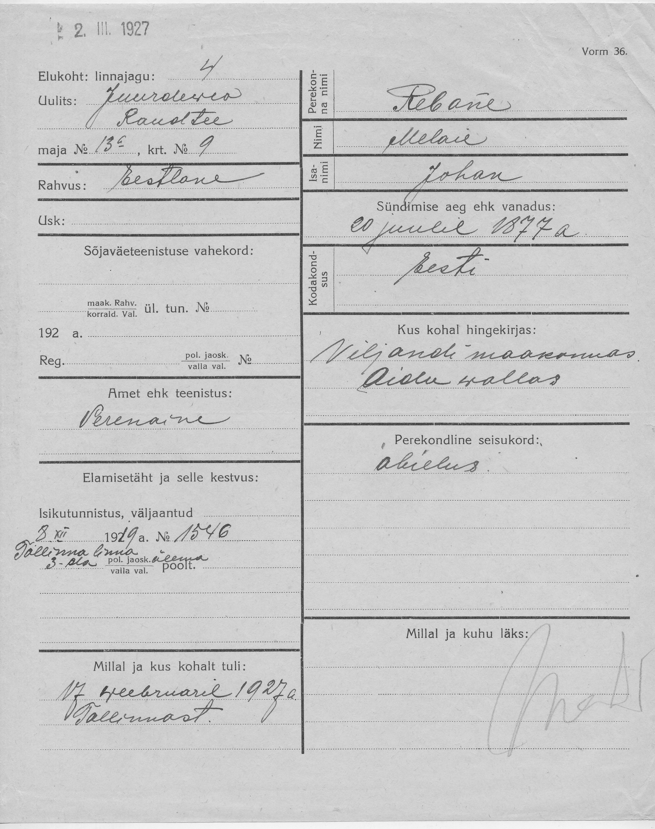 Rebane, Melaie, Johan