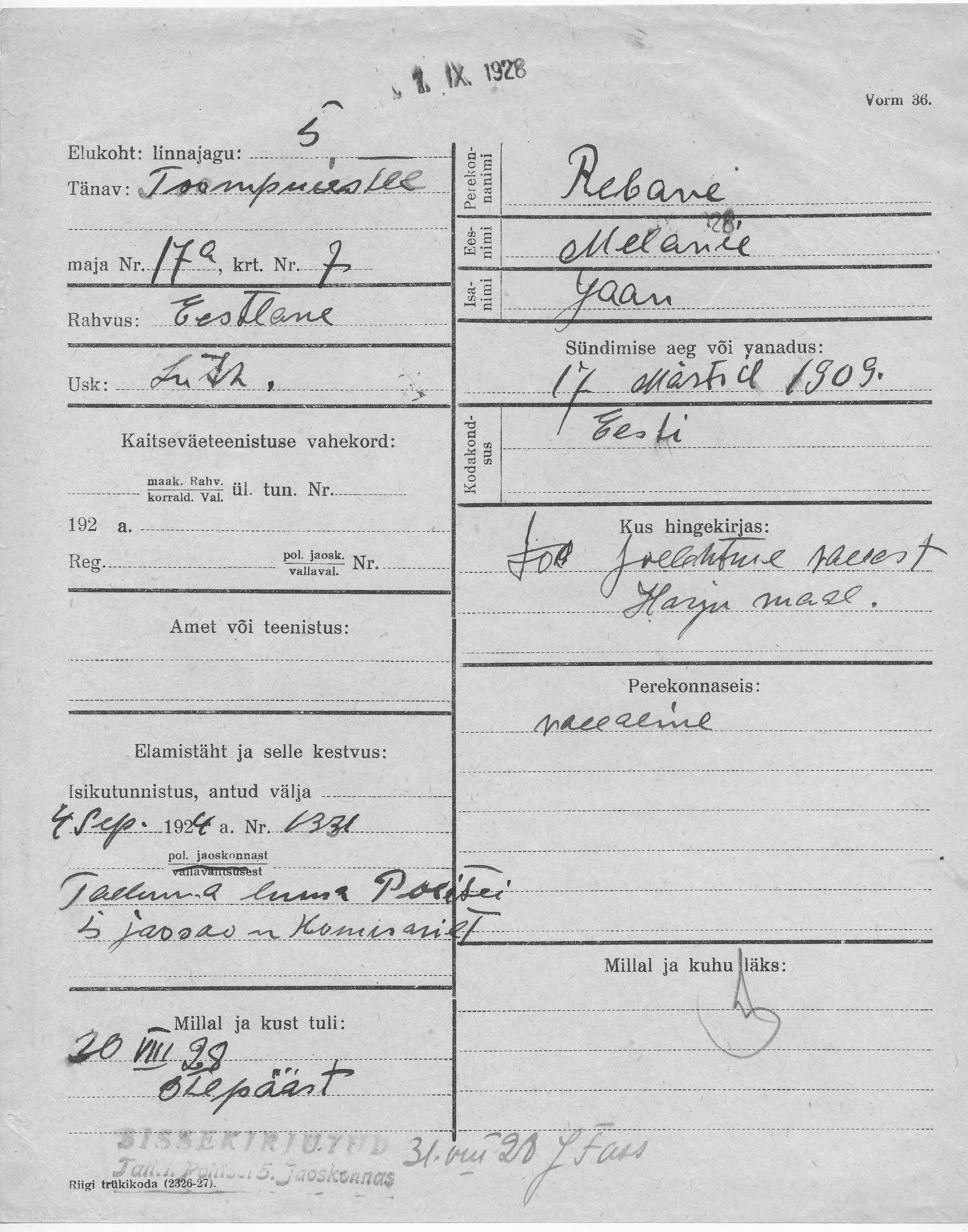 Rebane, Melanie, Jaan