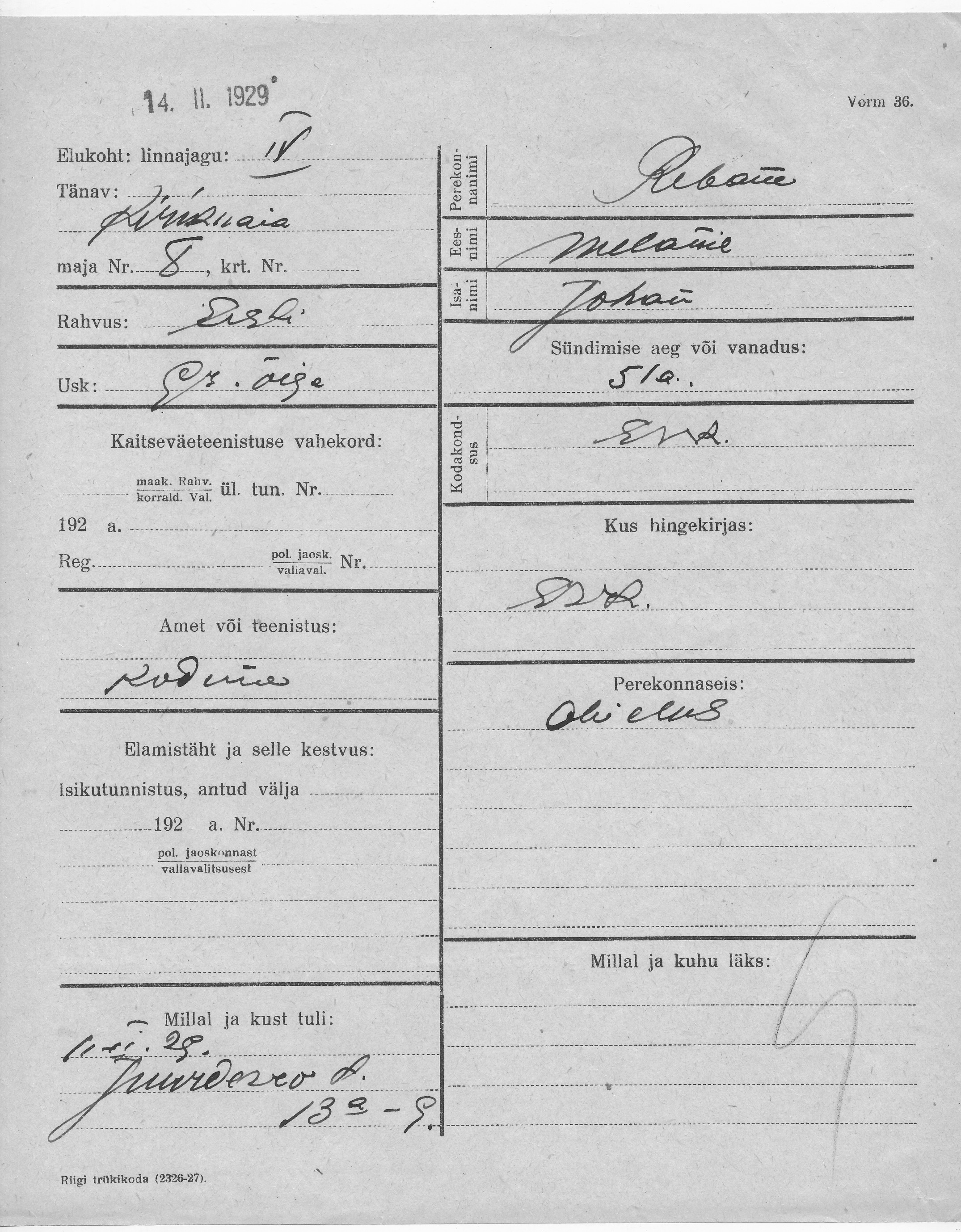 Rebane, Melanie, Johan